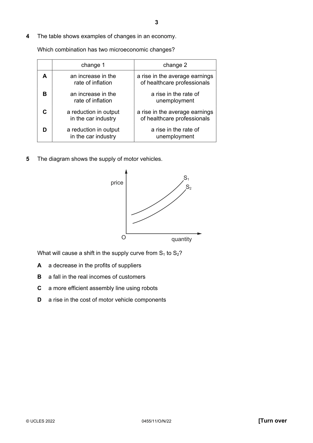 Cambridge IGCSE Economics 0455 2022 Oct/Nov Paper 1 · Variant 1 question paper, page 3 of 12
