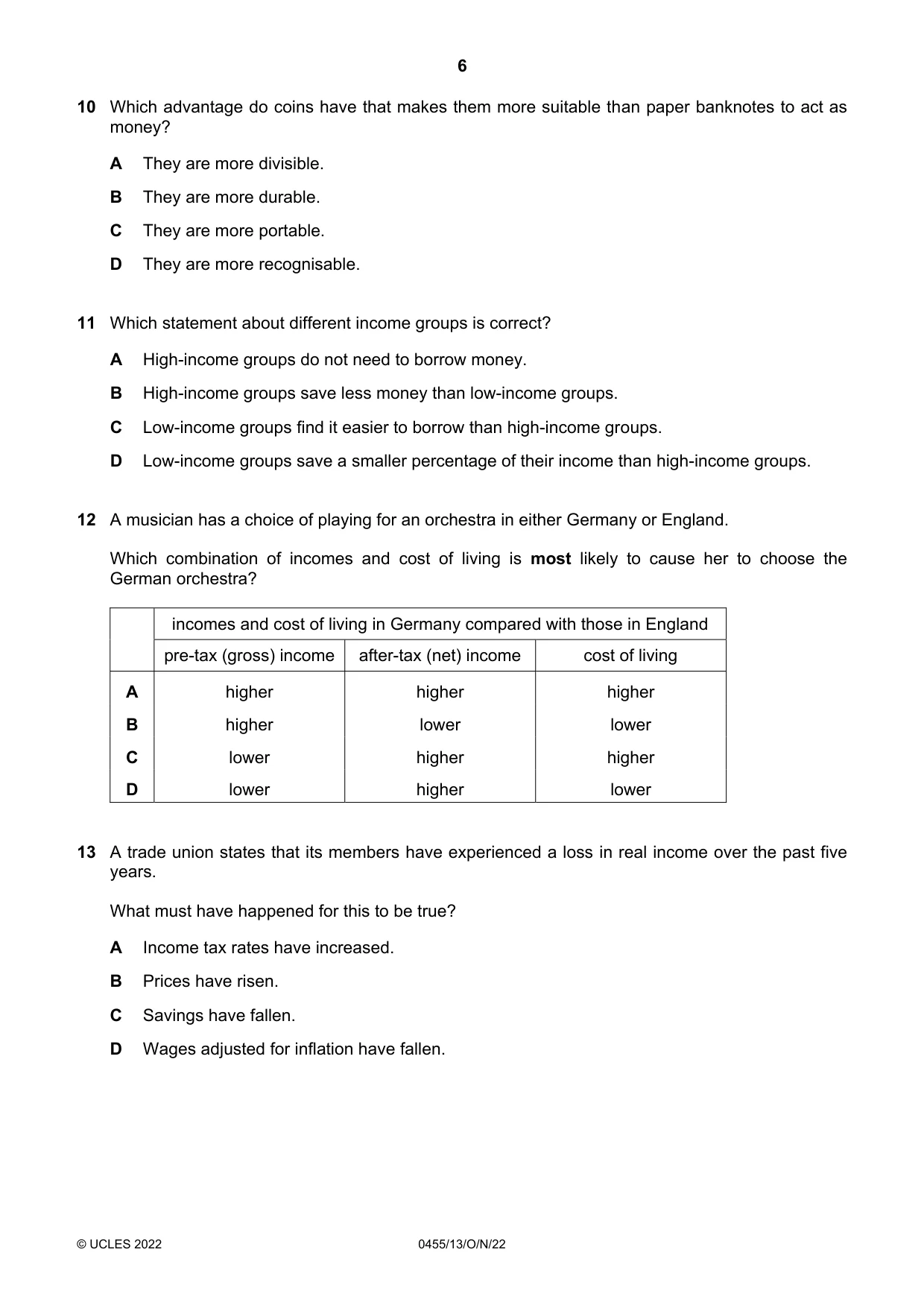 Cambridge IGCSE Economics 0455 2022 Oct/Nov Paper 1 · Variant 3 question paper, page 6 of 12