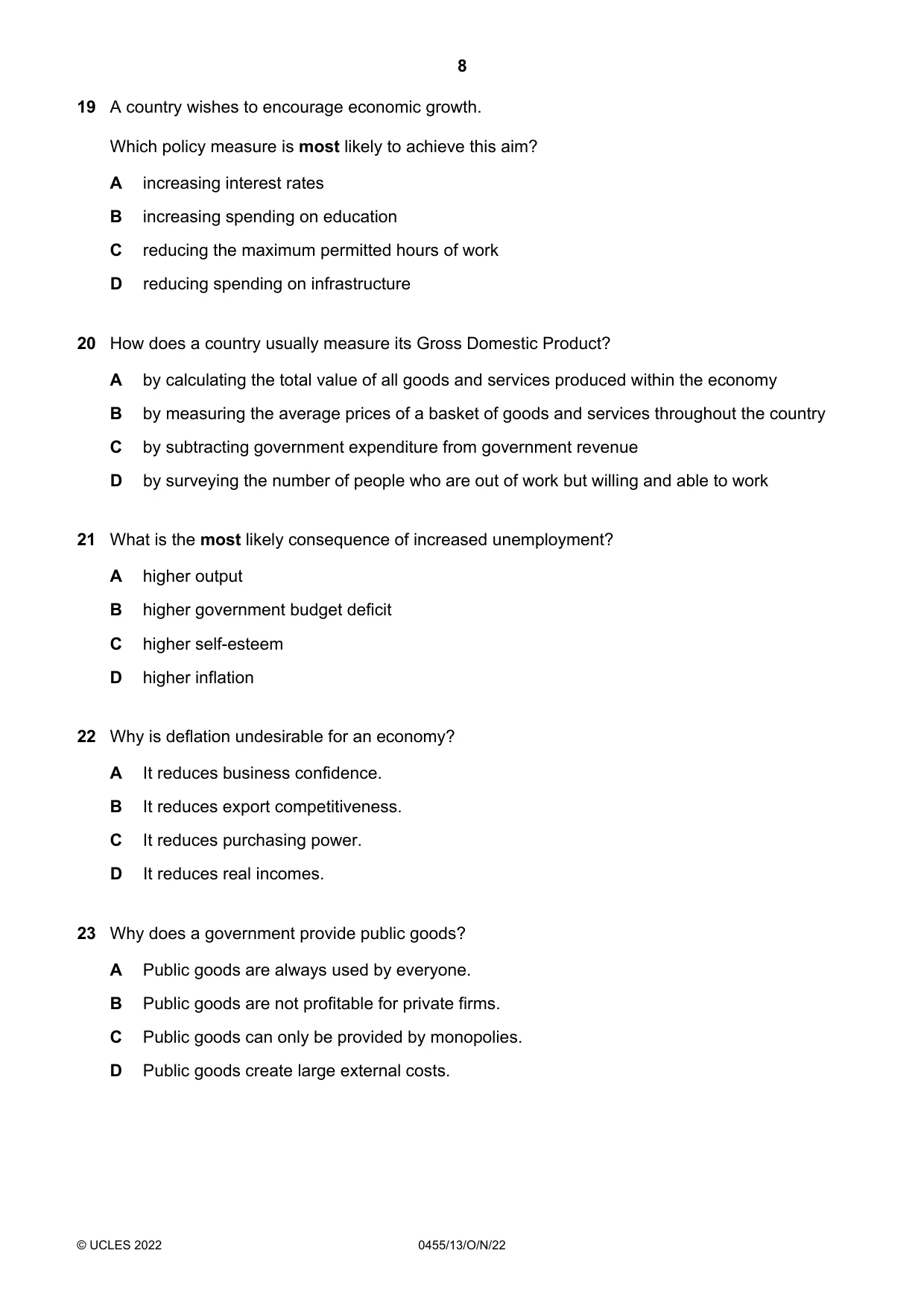 Cambridge IGCSE Economics 0455 2022 Oct/Nov Paper 1 · Variant 3 question paper, page 8 of 12