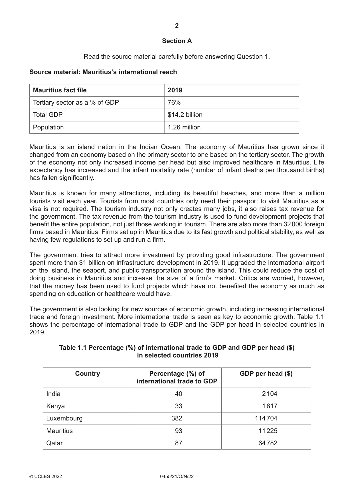 Cambridge IGCSE Economics 0455 2022 Oct/Nov Paper 2 · Variant 1 question paper, page 2 of 8
