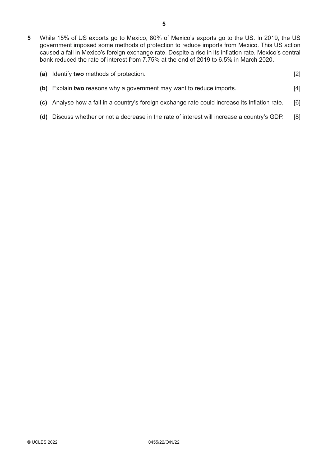 Cambridge IGCSE Economics 0455 2022 Oct/Nov Paper 2 · Variant 2 question paper, page 5 of 8