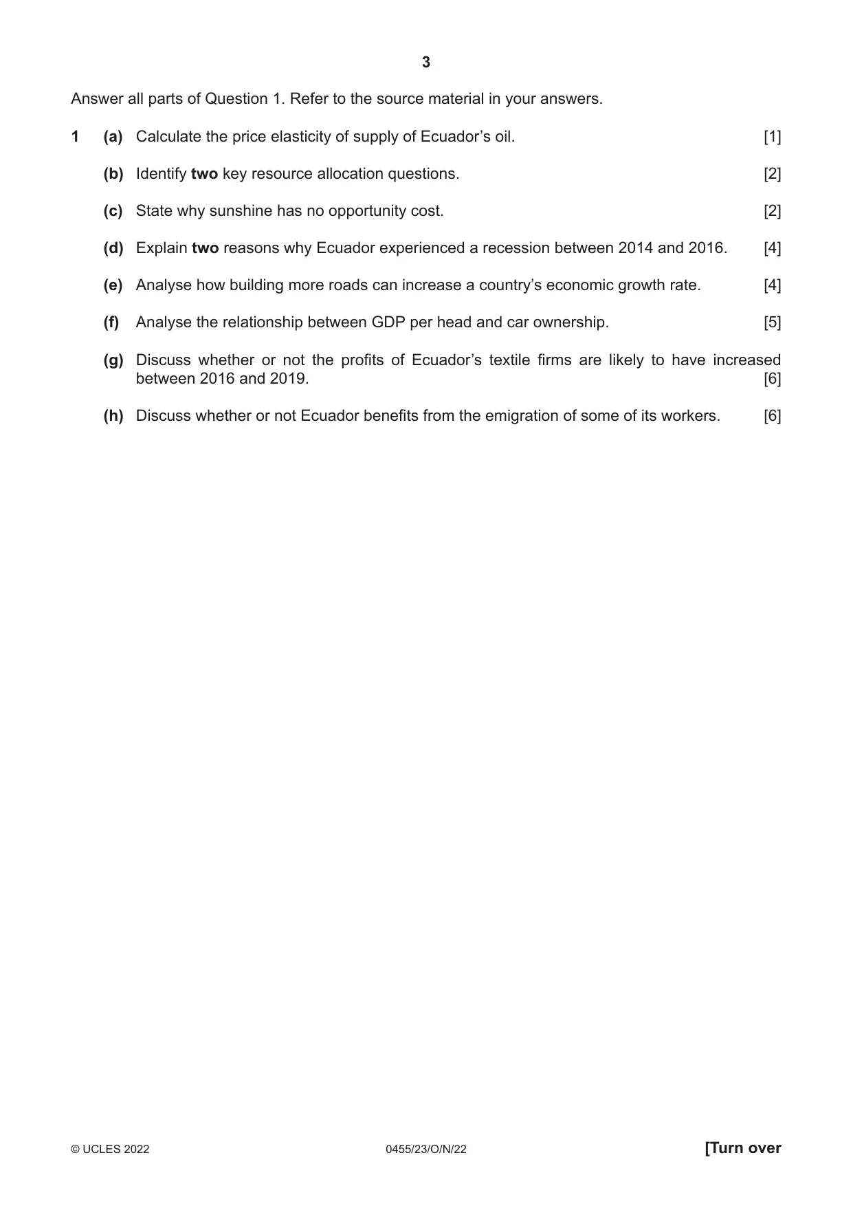 Cambridge IGCSE Economics 0455 2022 Oct/Nov Paper 2 · Variant 3 question paper, page 3 of 8