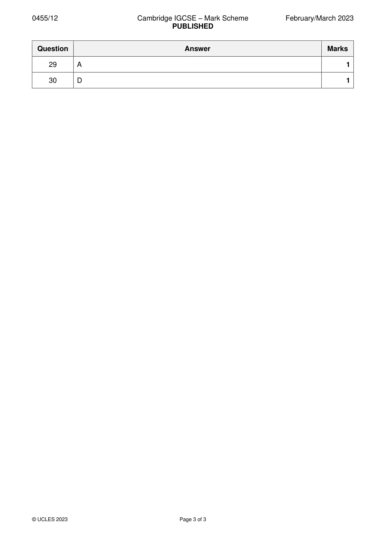 Mark scheme, page 3 of 3
