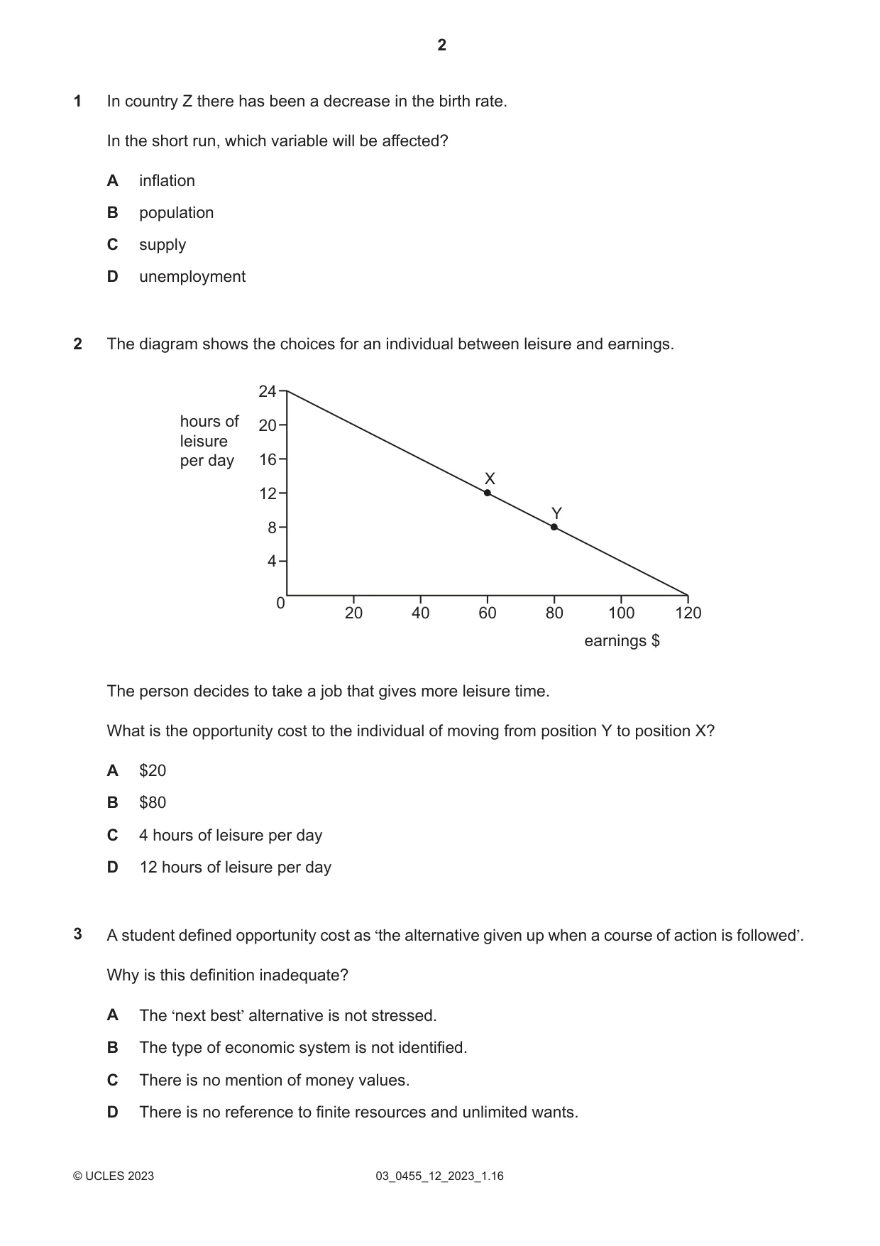 Cambridge IGCSE Economics 0455 2023 Feb/March Paper 1 · Variant 2 question paper, page 2 of 12