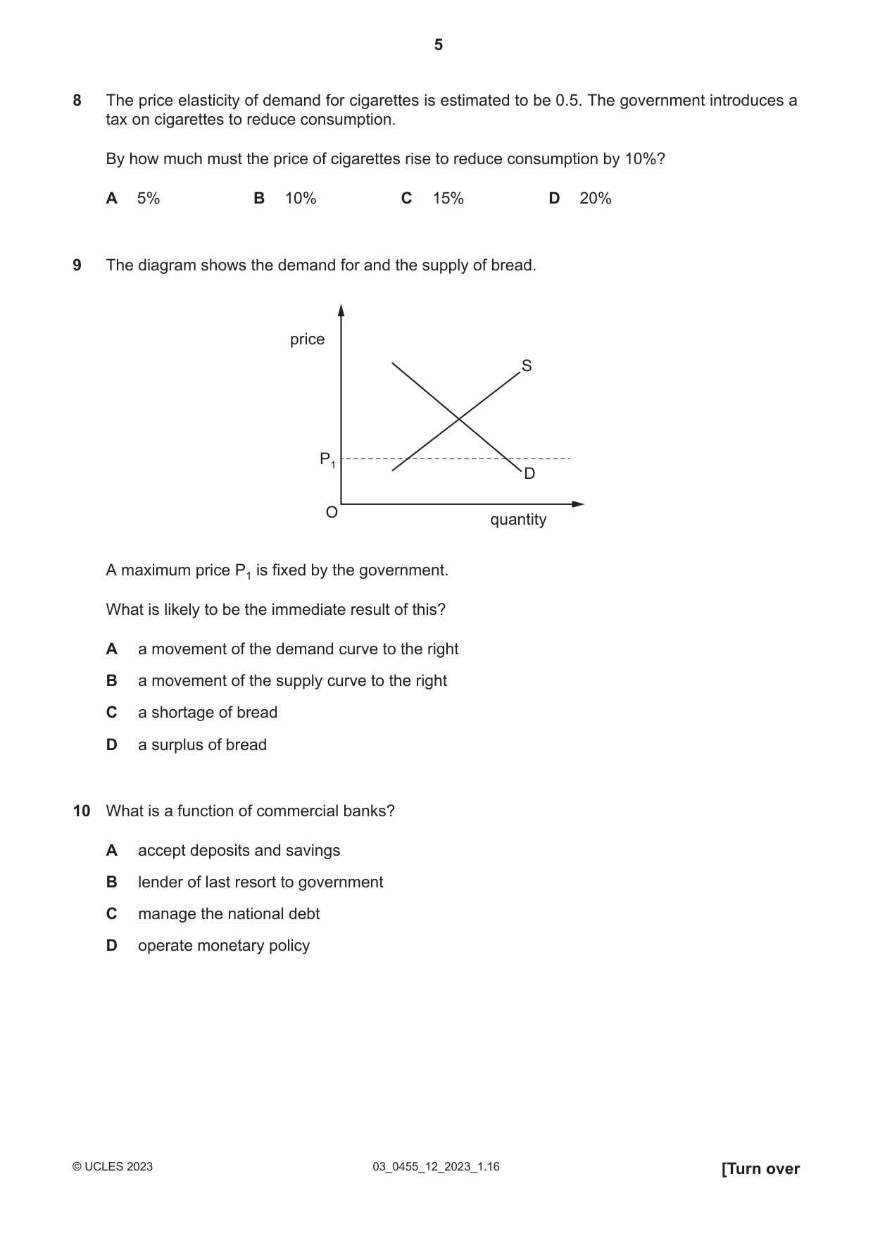 Cambridge IGCSE Economics 0455 2023 Feb/March Paper 1 · Variant 2 question paper, page 5 of 12