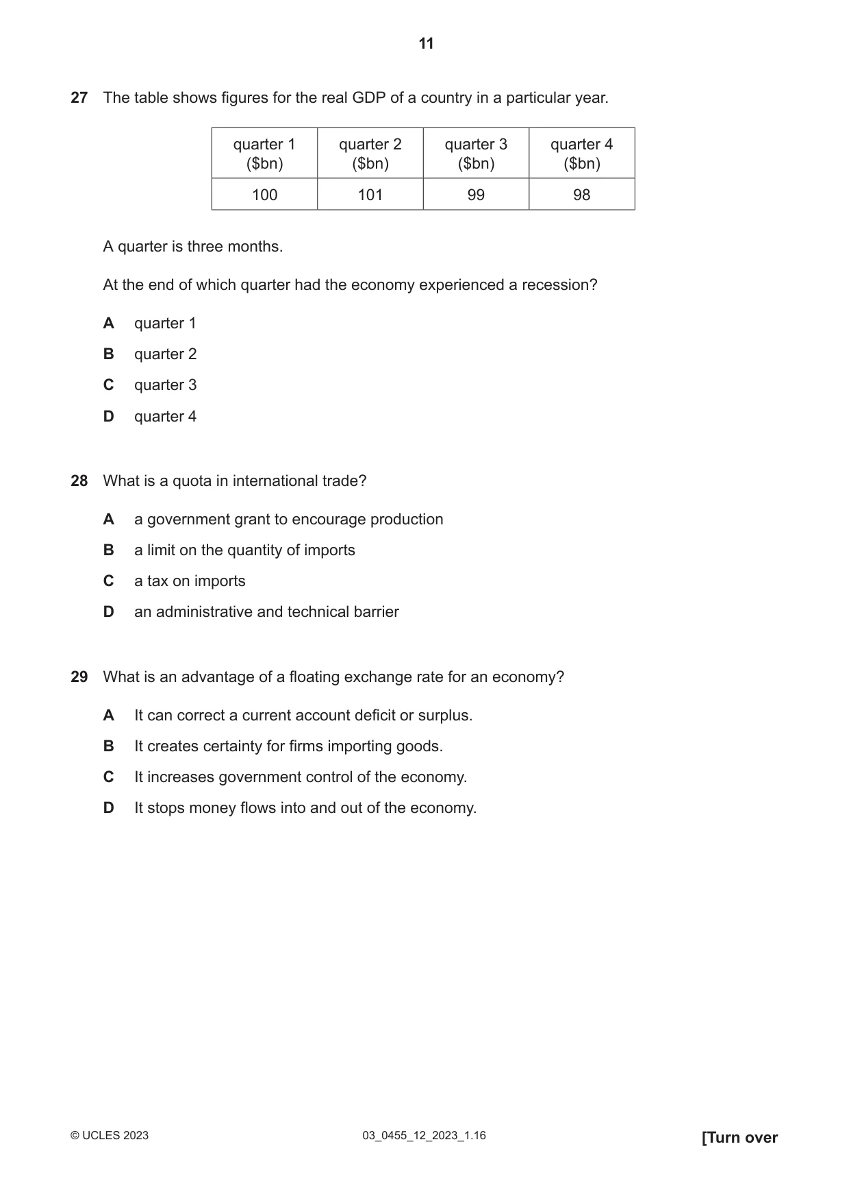 Cambridge IGCSE Economics 0455 2023 Feb/March Paper 1 · Variant 2 question paper, page 11 of 12