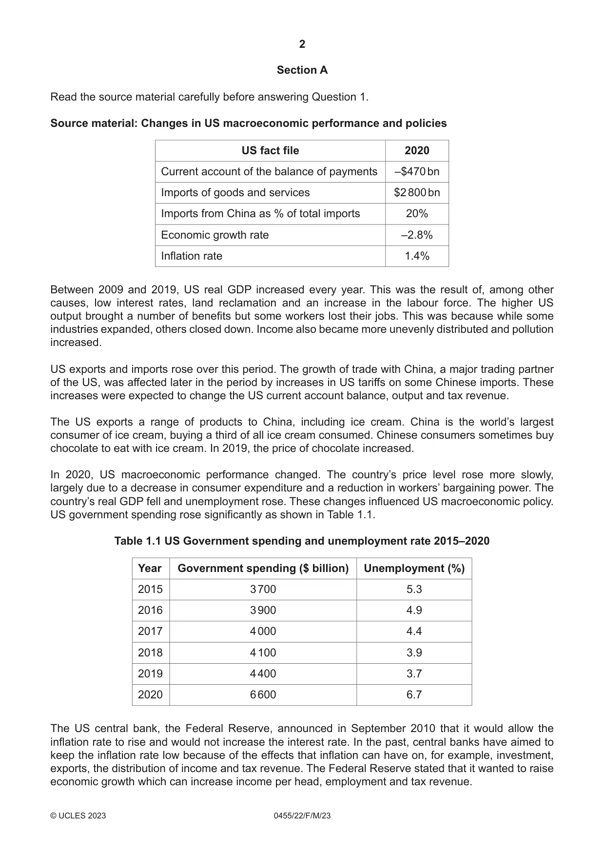 Cambridge IGCSE Economics 0455 2023 Feb/March Paper 2 · Variant 2 question paper, page 2 of 8