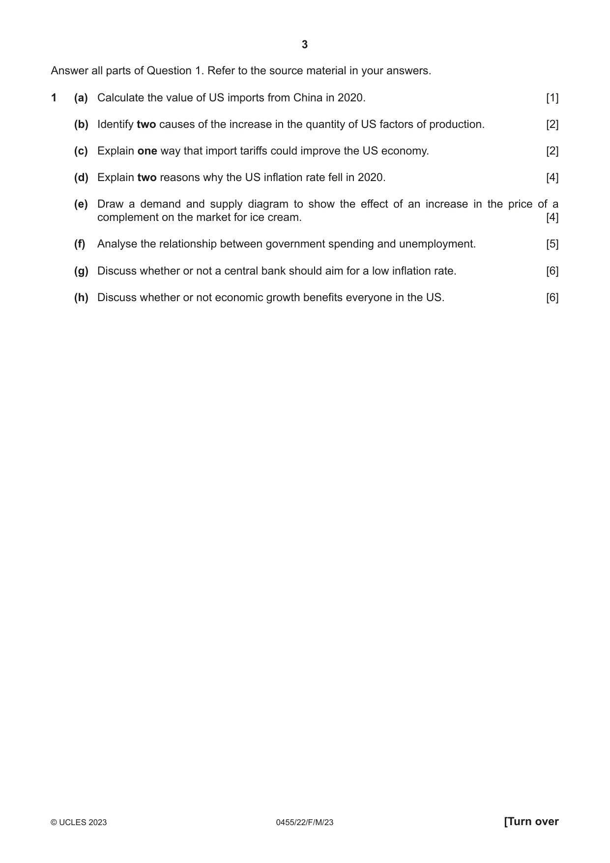 Cambridge IGCSE Economics 0455 2023 Feb/March Paper 2 · Variant 2 question paper, page 3 of 8