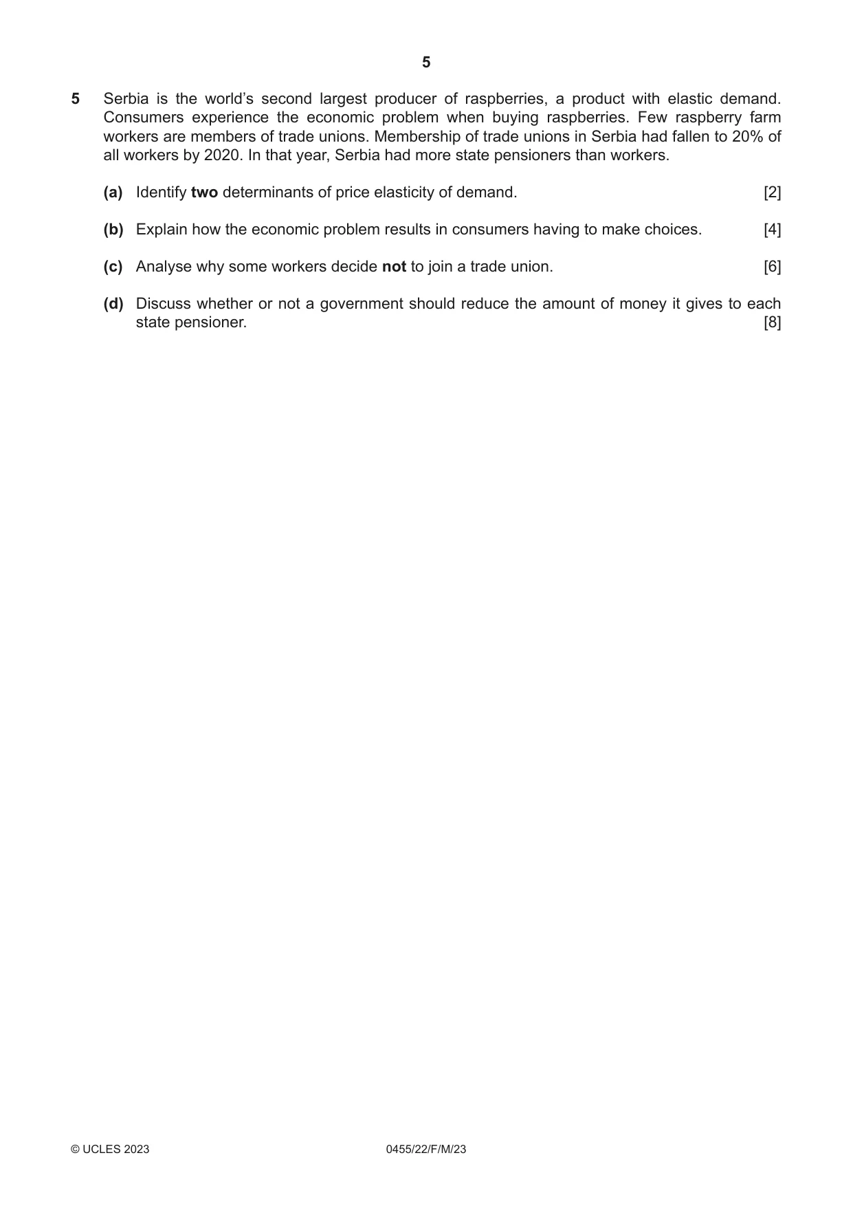 Cambridge IGCSE Economics 0455 2023 Feb/March Paper 2 · Variant 2 question paper, page 5 of 8