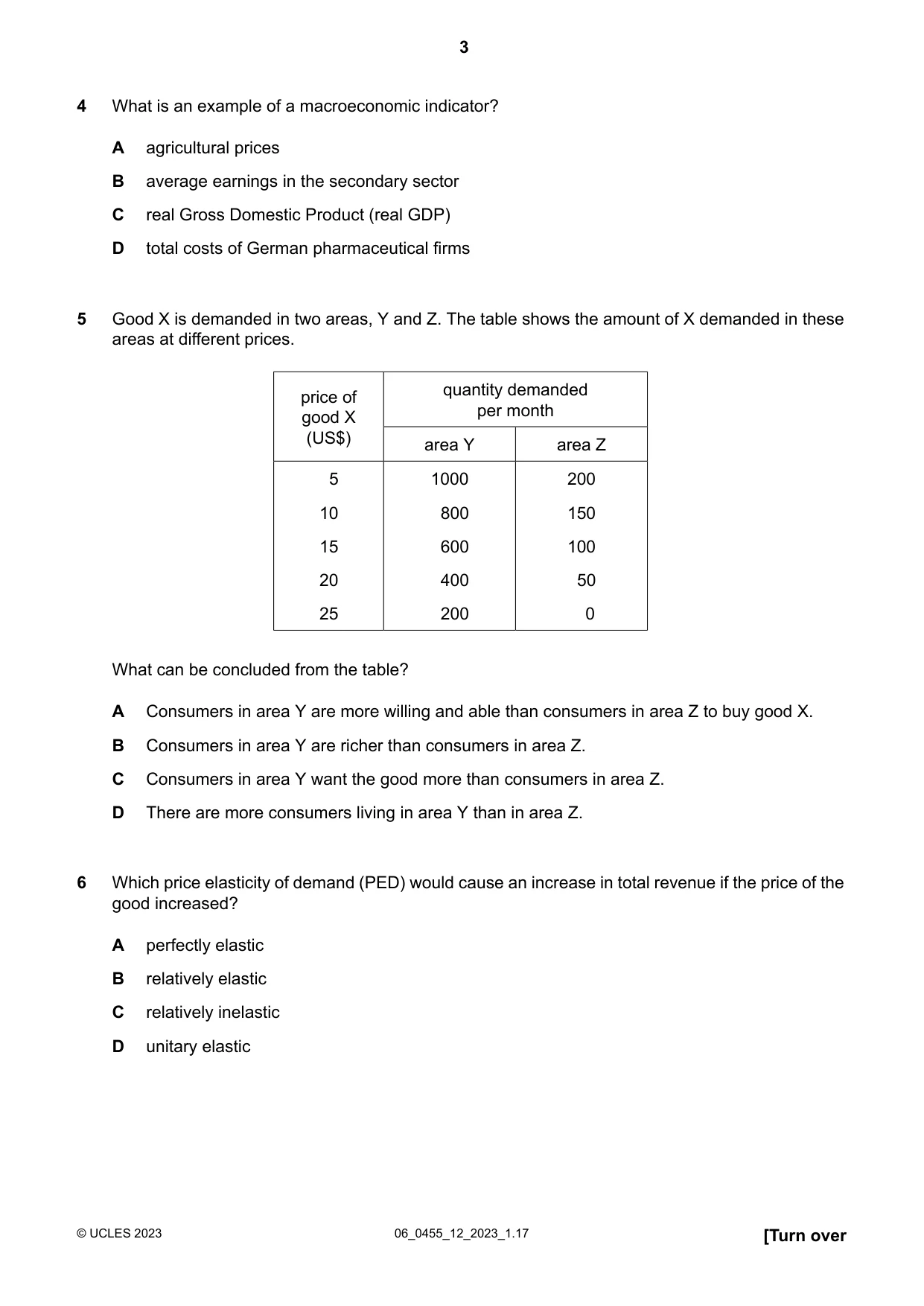 Cambridge IGCSE Economics 0455 2023 May/June Paper 1 · Variant 2 question paper, page 3 of 12