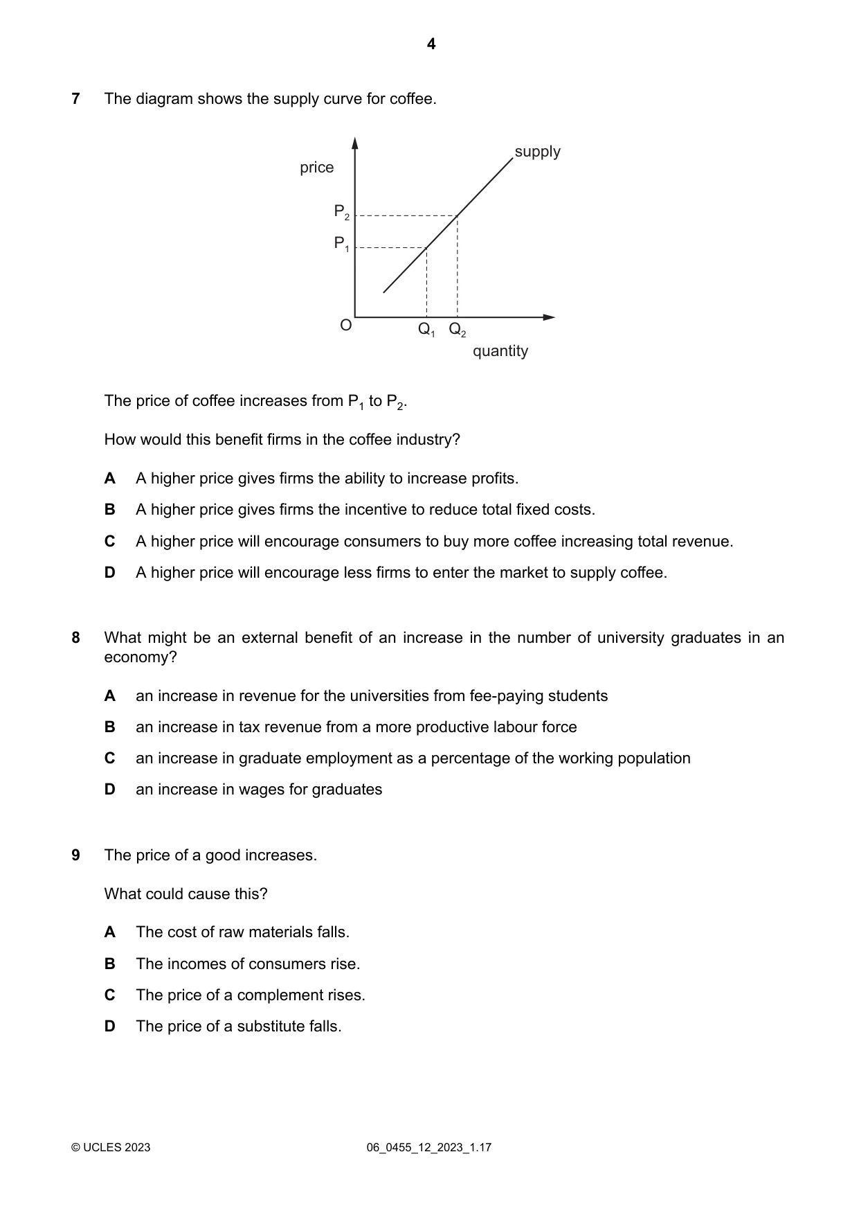 Cambridge IGCSE Economics 0455 2023 May/June Paper 1 · Variant 2 question paper, page 4 of 12