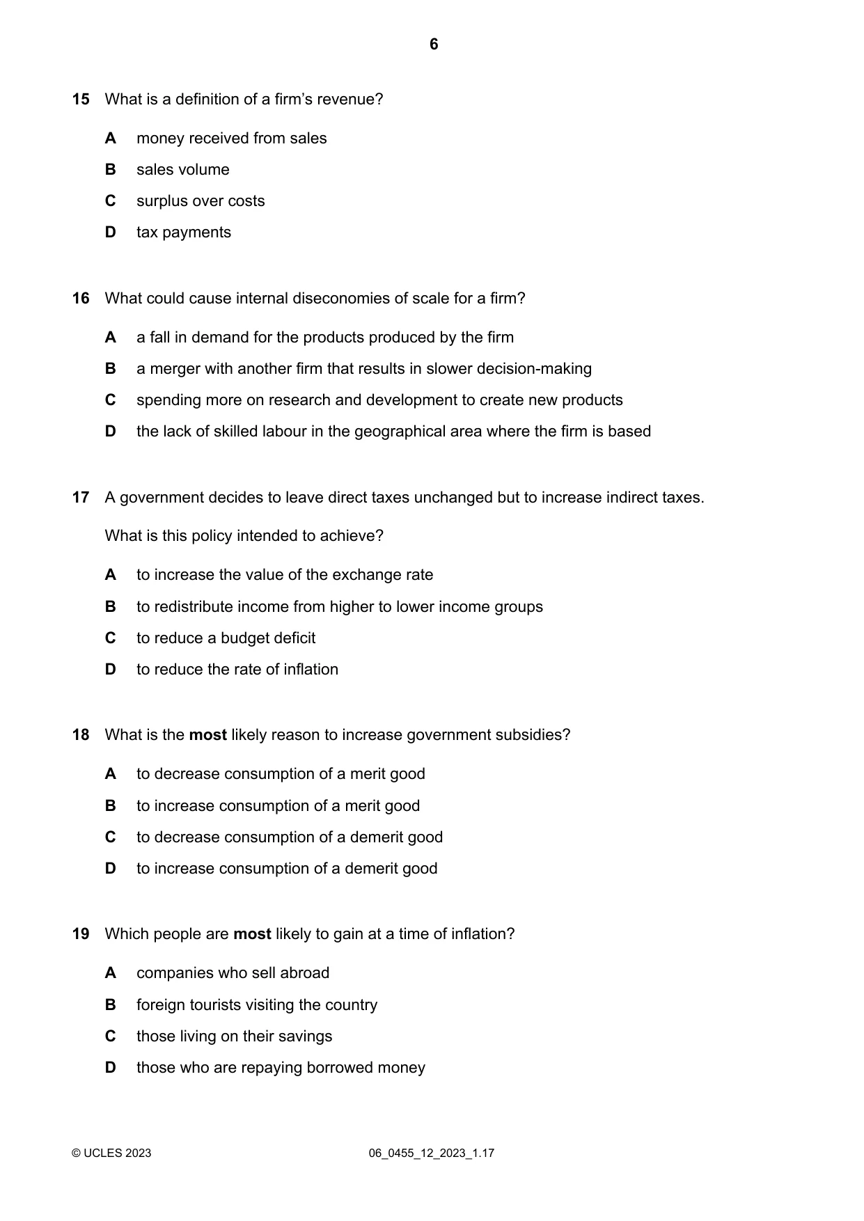 Cambridge IGCSE Economics 0455 2023 May/June Paper 1 · Variant 2 question paper, page 6 of 12