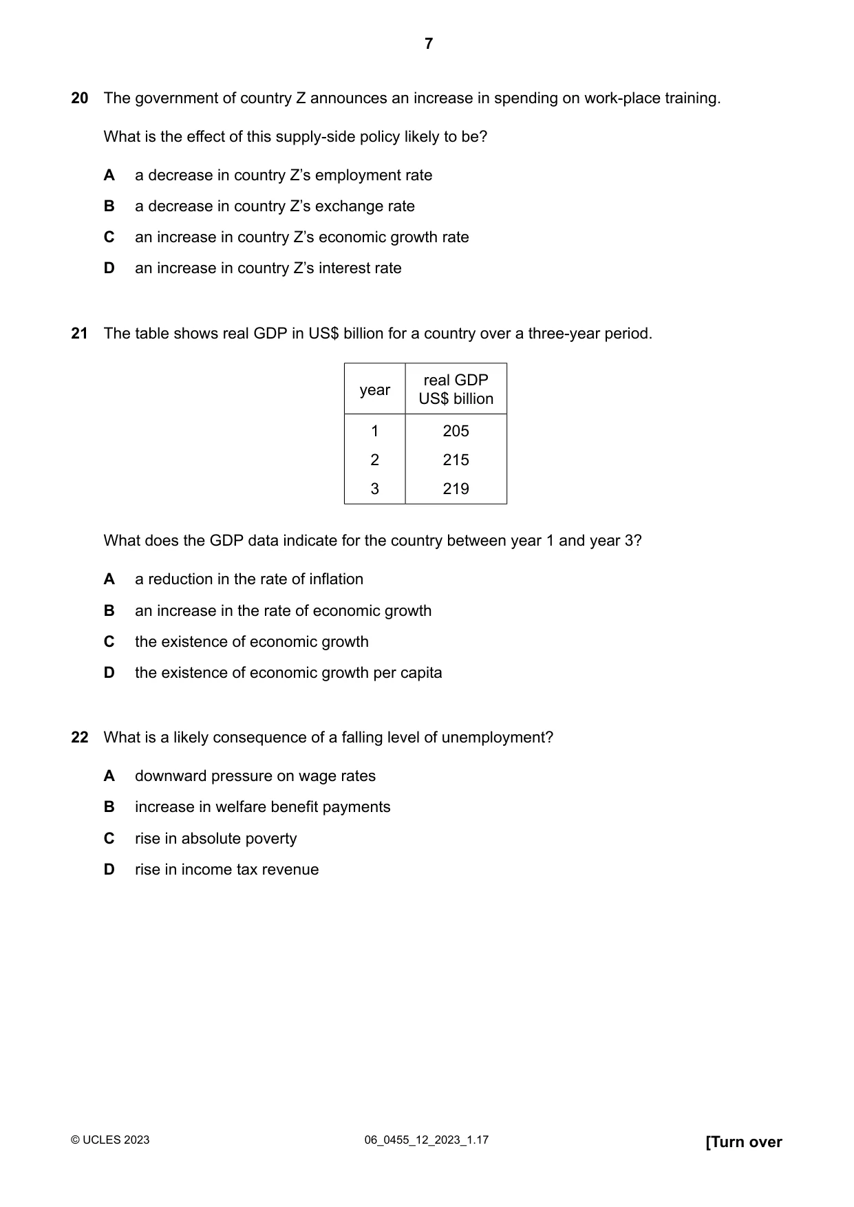 Cambridge IGCSE Economics 0455 2023 May/June Paper 1 · Variant 2 question paper, page 7 of 12