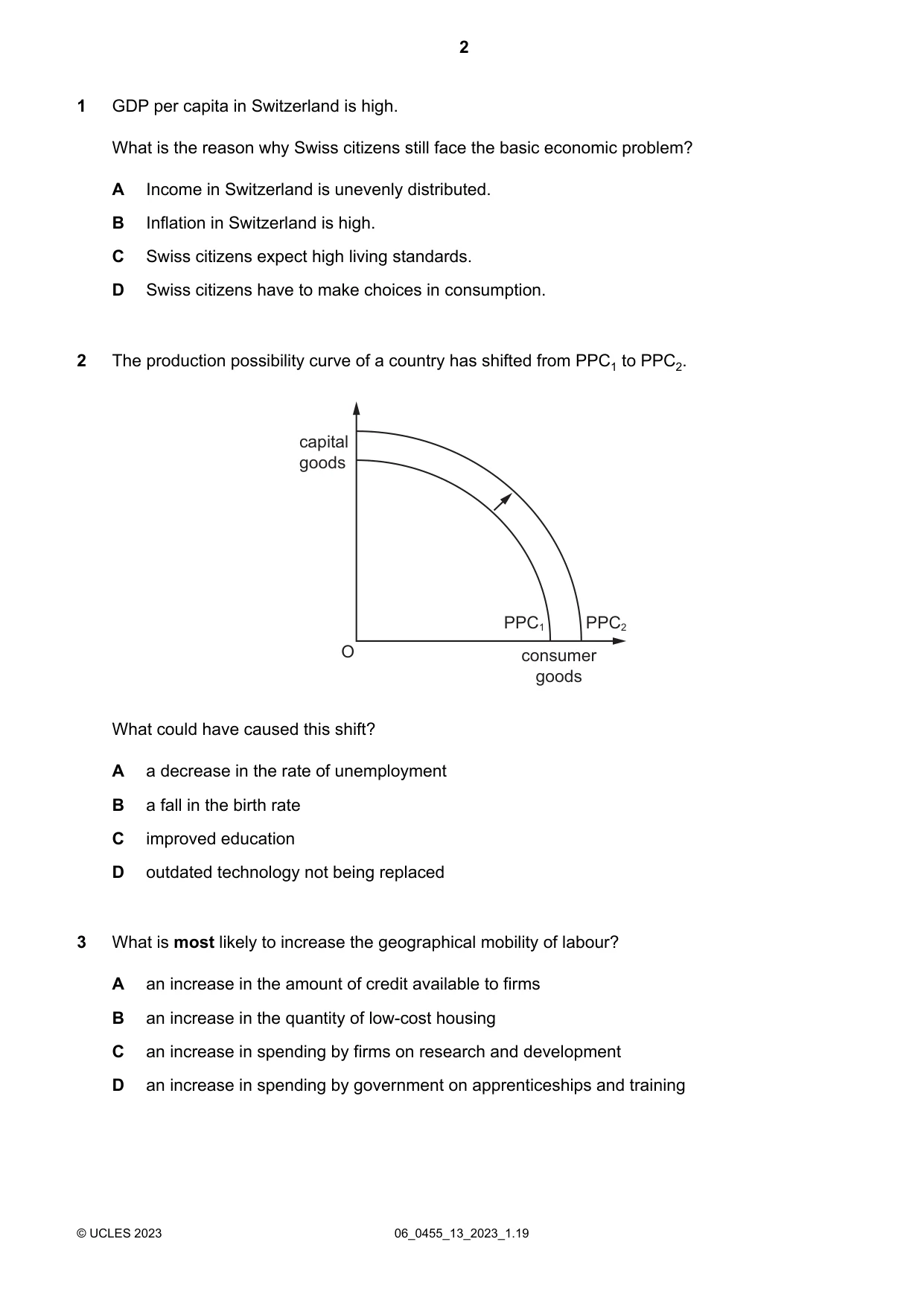 Cambridge IGCSE Economics 0455 2023 May/June Paper 1 · Variant 3 question paper, page 2 of 12