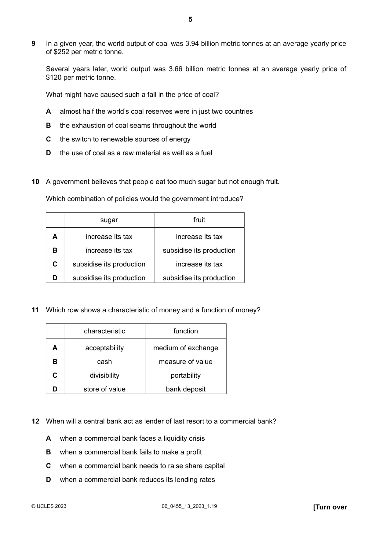 Cambridge IGCSE Economics 0455 2023 May/June Paper 1 · Variant 3 question paper, page 5 of 12