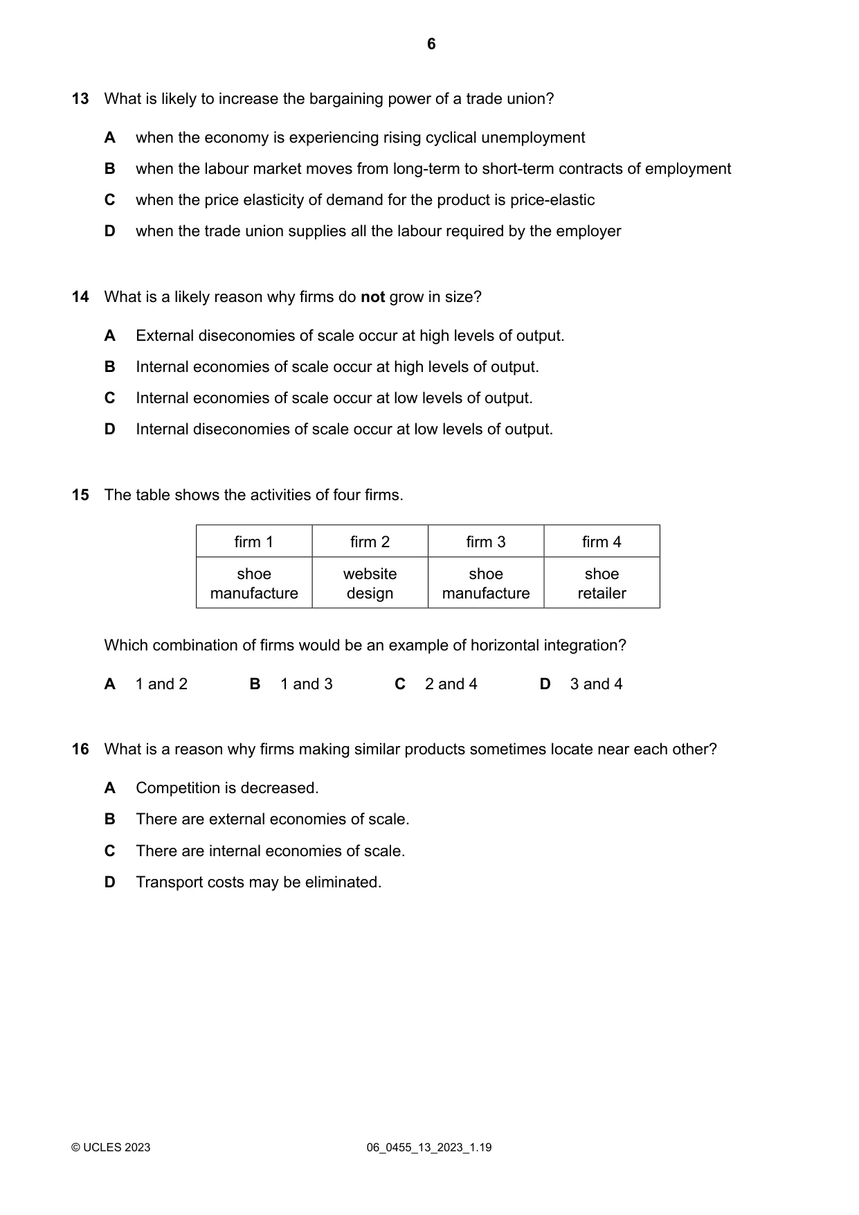 Cambridge IGCSE Economics 0455 2023 May/June Paper 1 · Variant 3 question paper, page 6 of 12