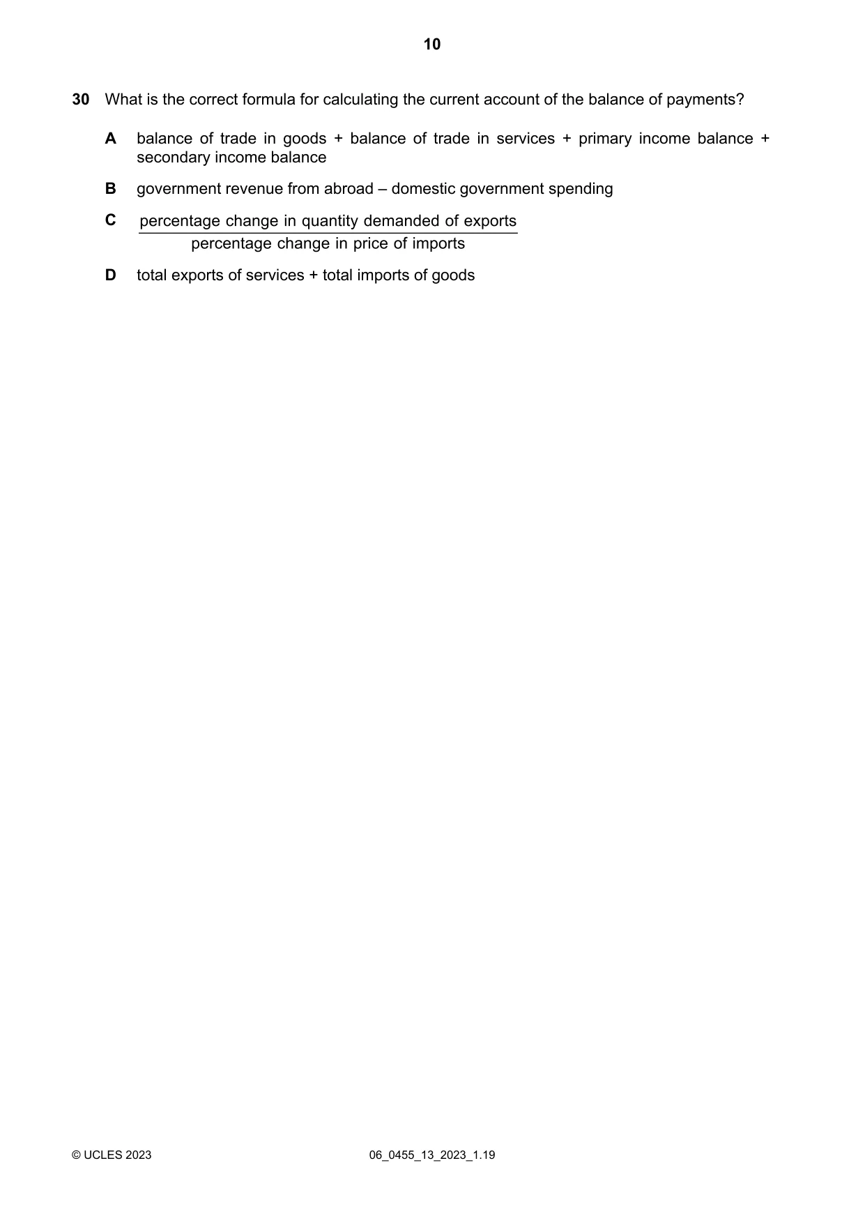 Cambridge IGCSE Economics 0455 2023 May/June Paper 1 · Variant 3 question paper, page 10 of 12