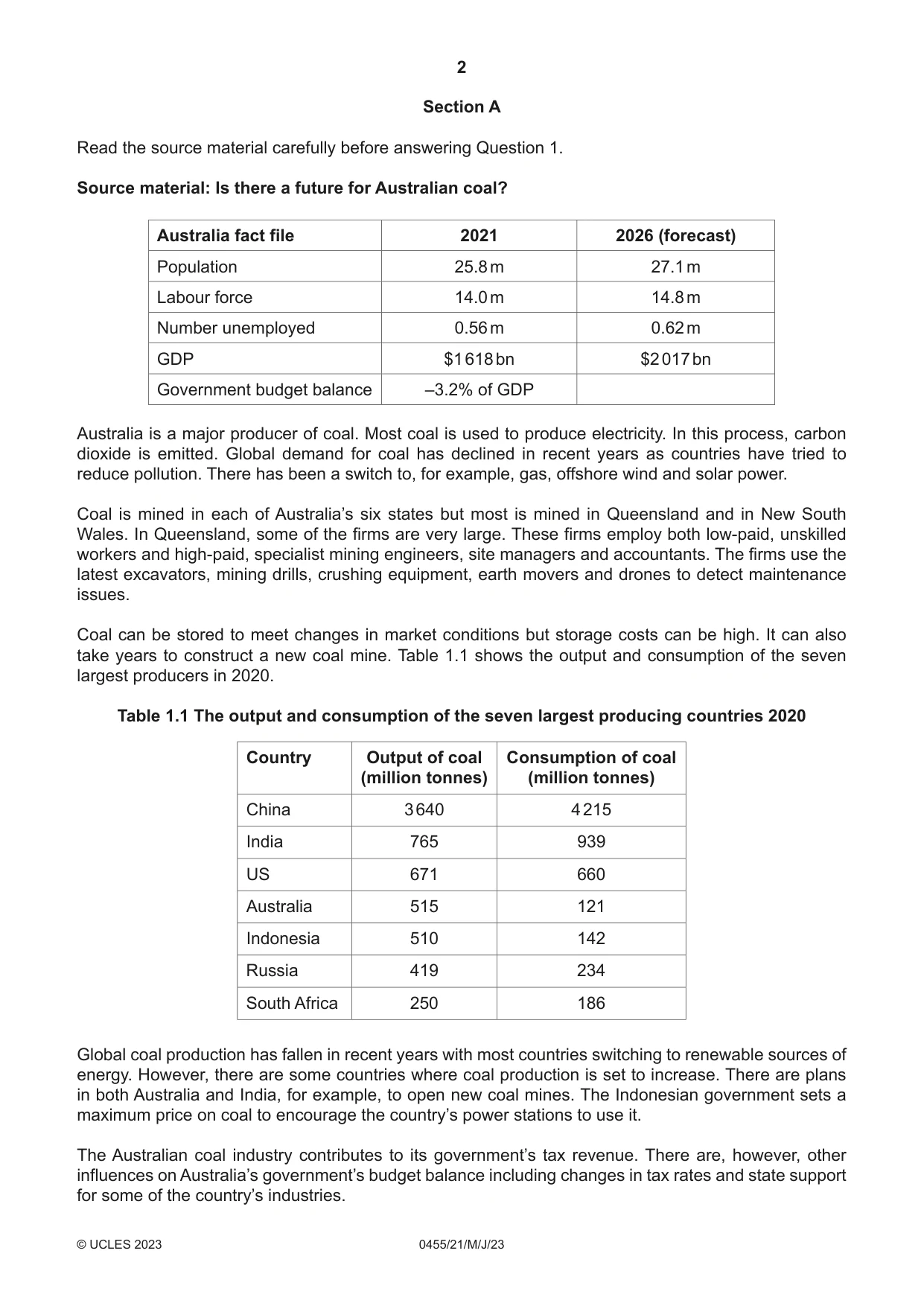 Cambridge IGCSE Economics 0455 2023 May/June Paper 2 · Variant 1 question paper, page 2 of 8