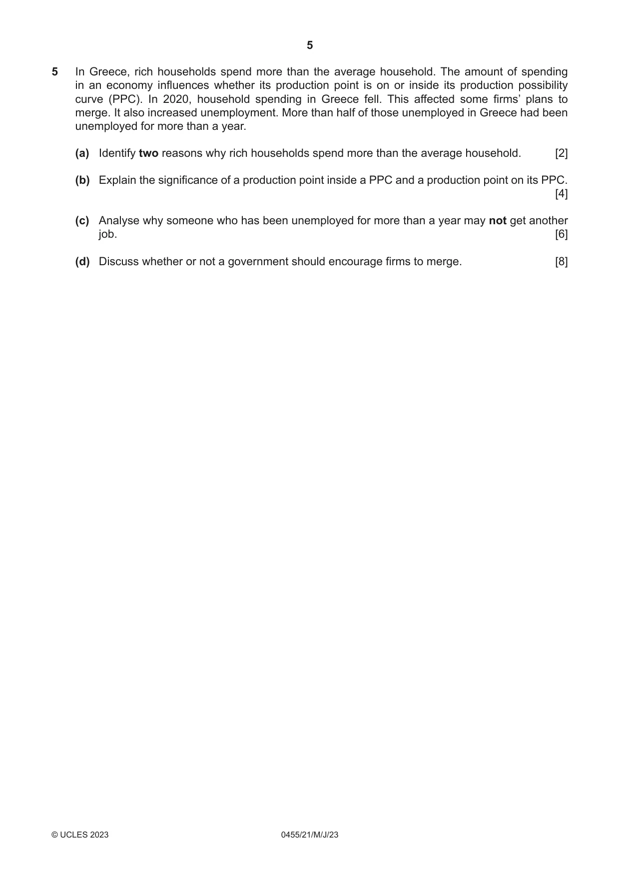 Cambridge IGCSE Economics 0455 2023 May/June Paper 2 · Variant 1 question paper, page 5 of 8