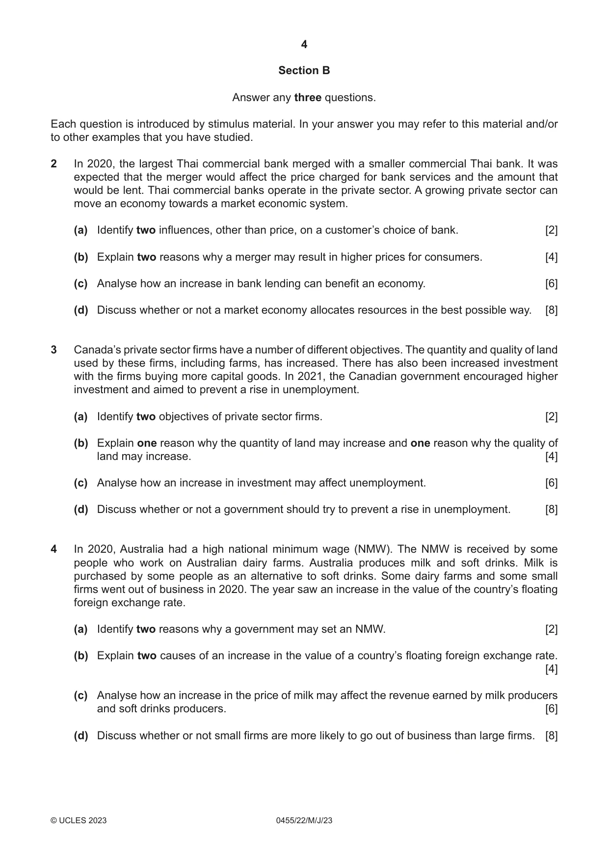 Cambridge IGCSE Economics 0455 2023 May/June Paper 2 · Variant 2 question paper, page 4 of 8