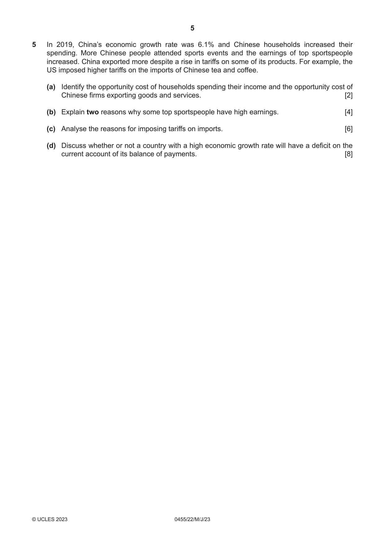 Cambridge IGCSE Economics 0455 2023 May/June Paper 2 · Variant 2 question paper, page 5 of 8
