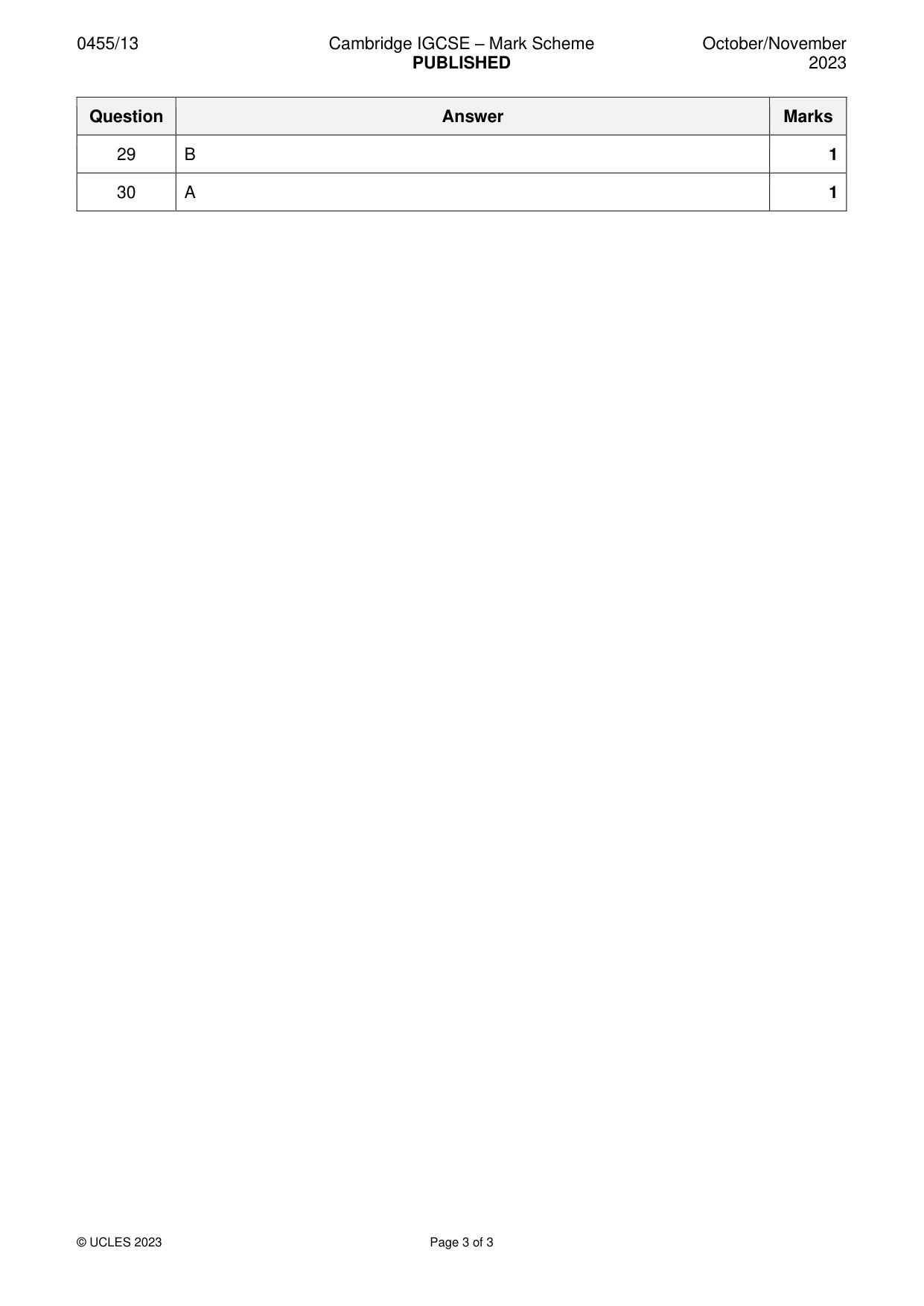 Mark scheme, page 3 of 3