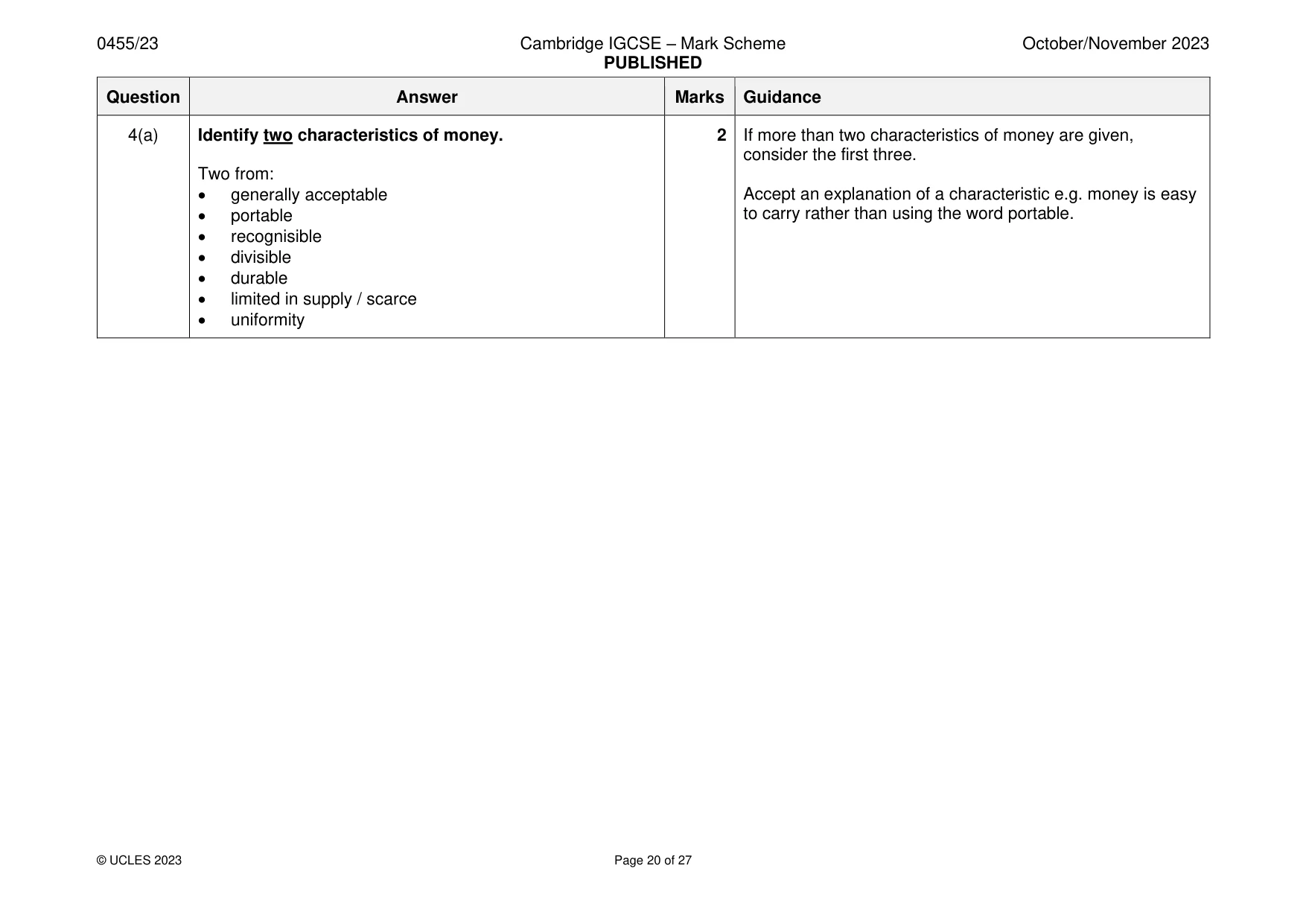 Mark scheme, page 20 of 27