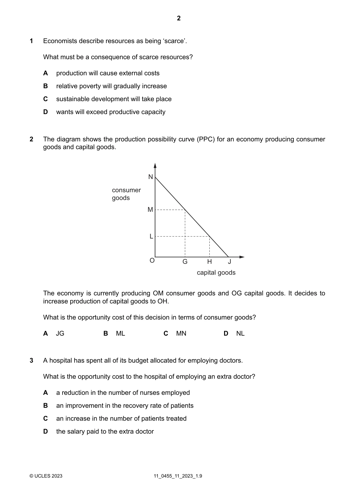 Cambridge IGCSE Economics 0455 2023 Oct/Nov Paper 1 · Variant 1 question paper, page 2 of 12