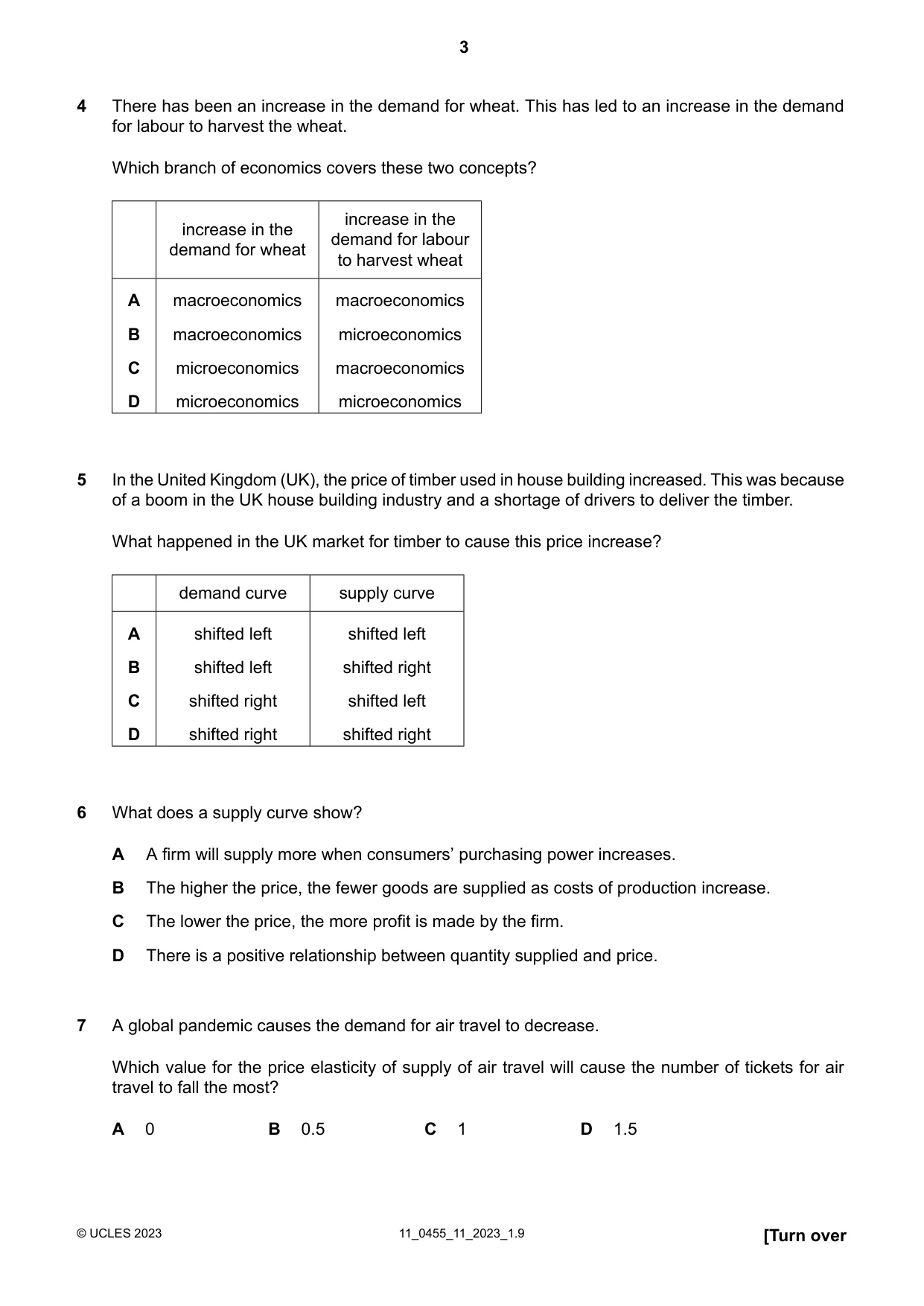 Cambridge IGCSE Economics 0455 2023 Oct/Nov Paper 1 · Variant 1 question paper, page 3 of 12