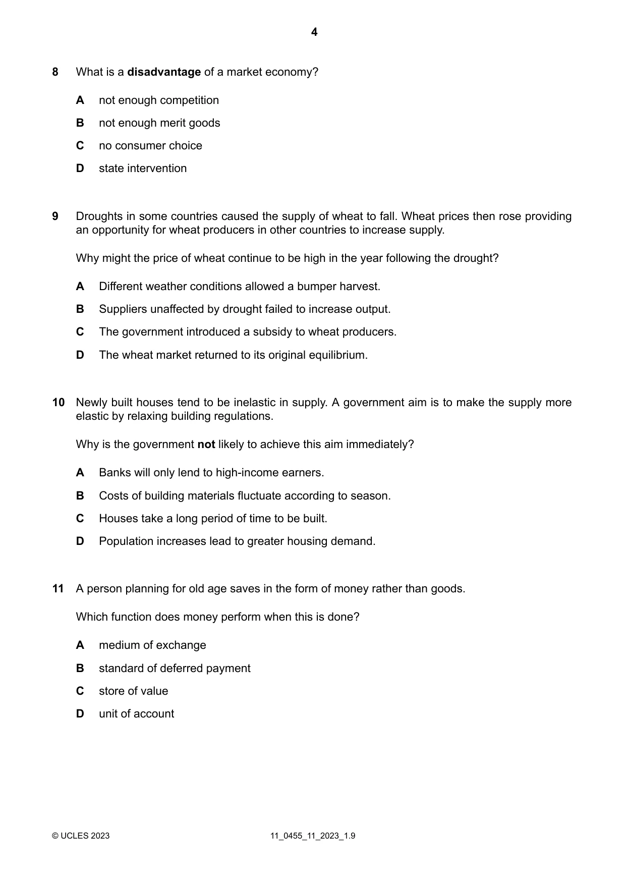 Cambridge IGCSE Economics 0455 2023 Oct/Nov Paper 1 · Variant 1 question paper, page 4 of 12