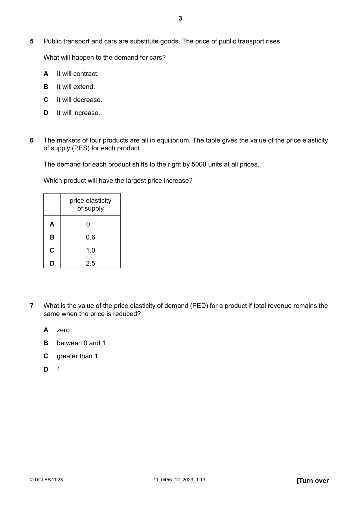 Cambridge IGCSE Economics 0455 2023 Oct/Nov Paper 1 · Variant 2 question paper, page 3 of 12
