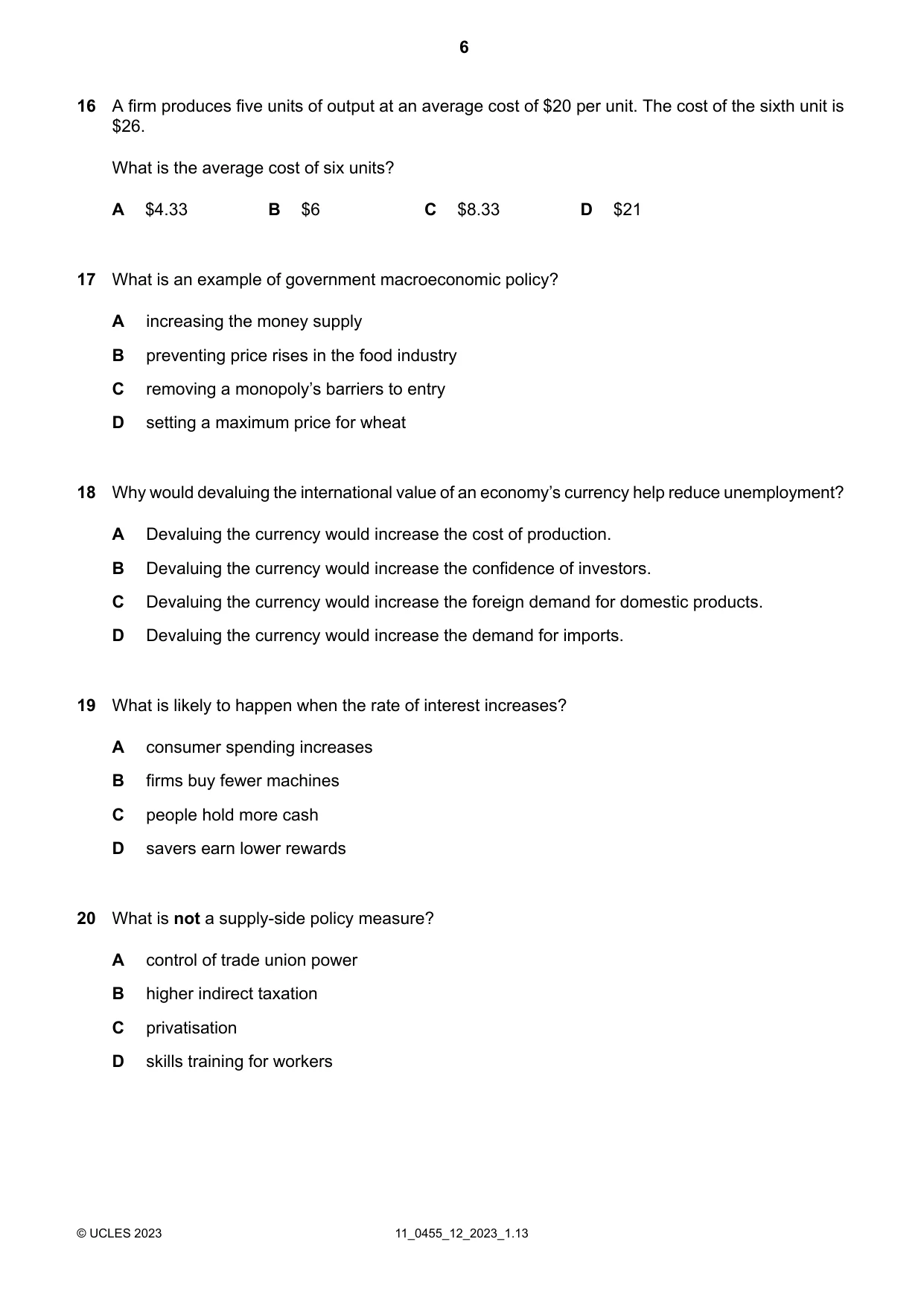 Cambridge IGCSE Economics 0455 2023 Oct/Nov Paper 1 · Variant 2 question paper, page 6 of 12