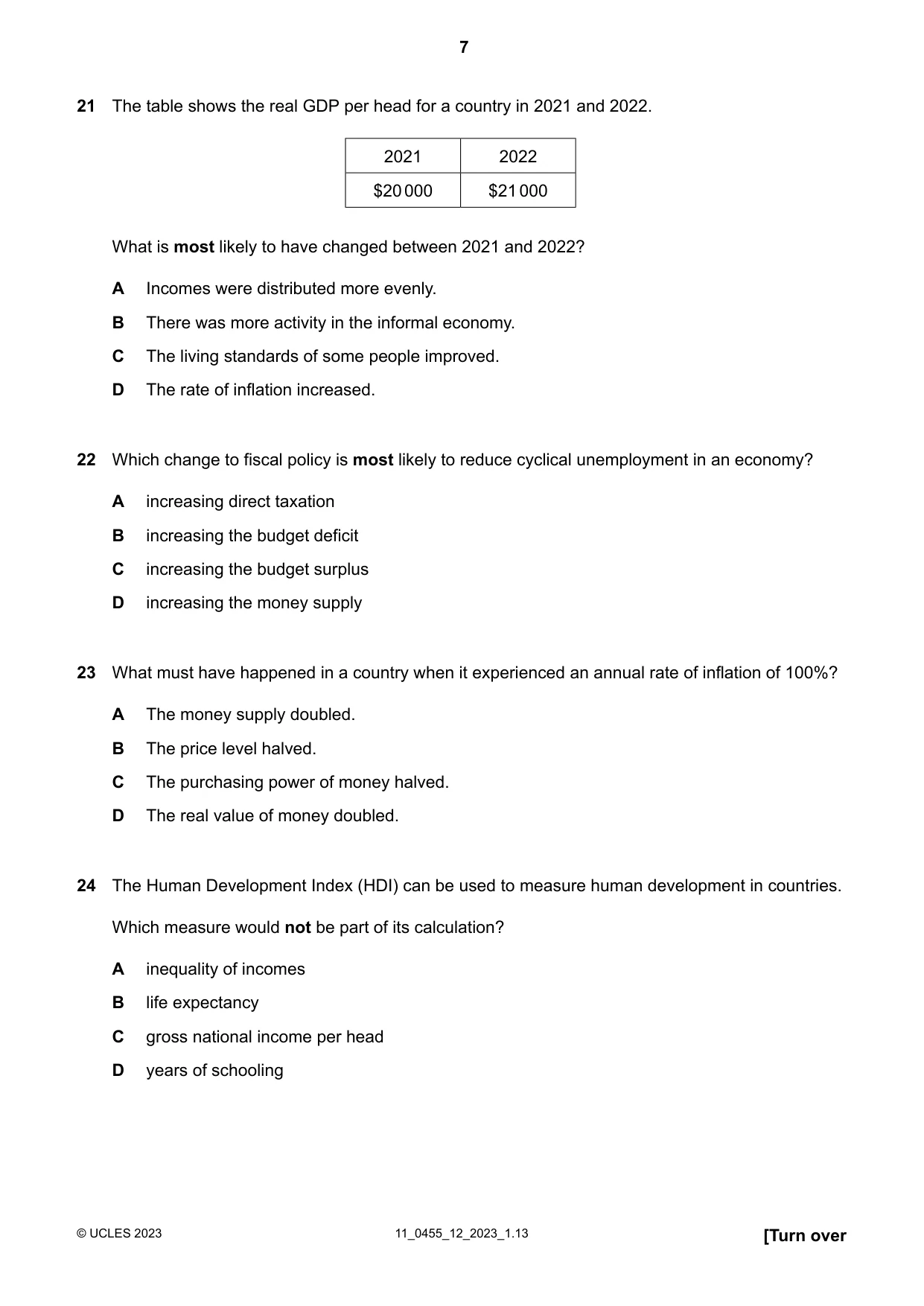 Cambridge IGCSE Economics 0455 2023 Oct/Nov Paper 1 · Variant 2 question paper, page 7 of 12