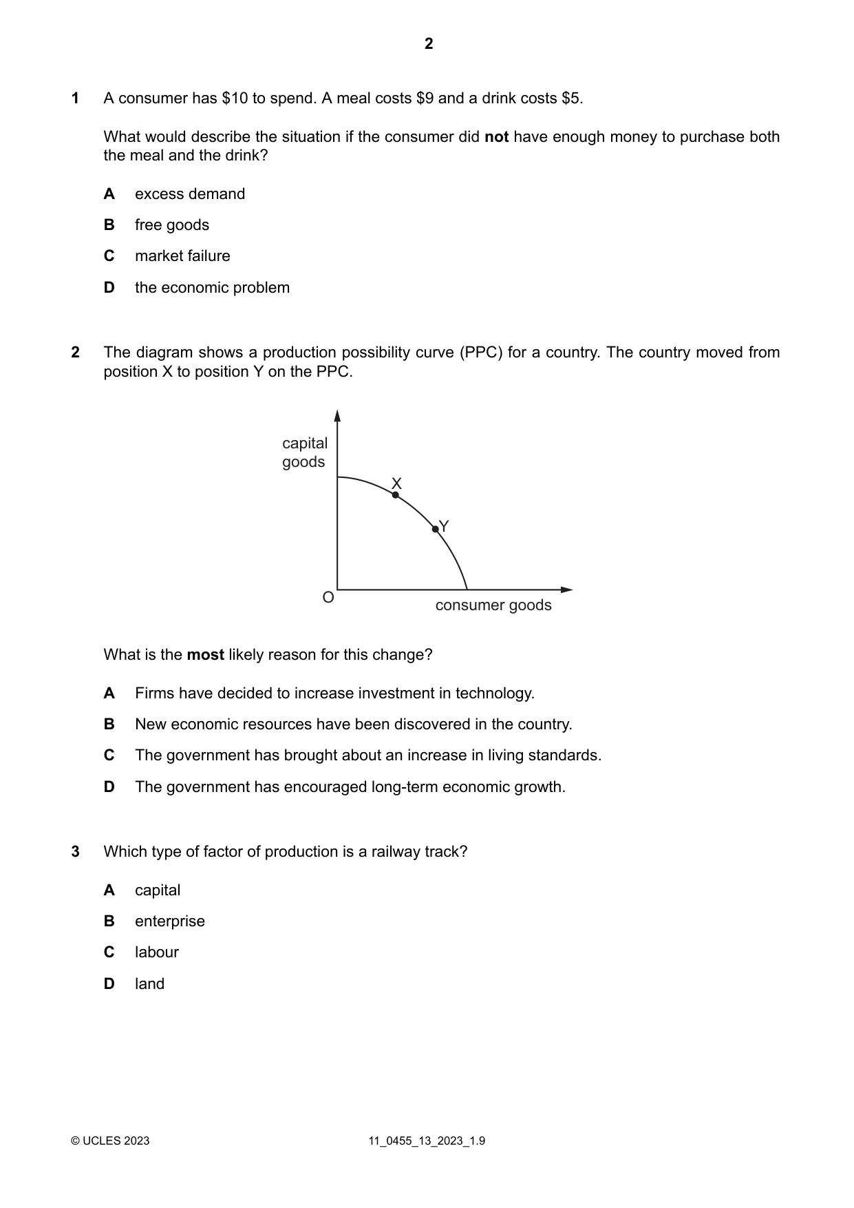 Cambridge IGCSE Economics 0455 2023 Oct/Nov Paper 1 · Variant 3 question paper, page 2 of 12