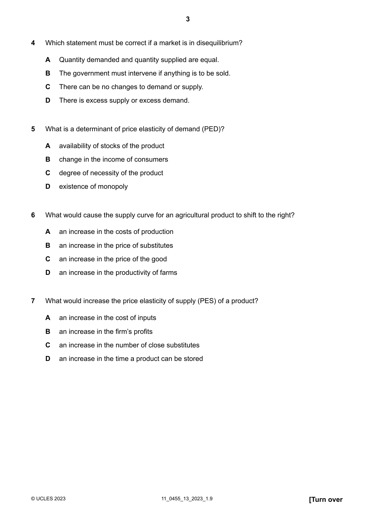 Cambridge IGCSE Economics 0455 2023 Oct/Nov Paper 1 · Variant 3 question paper, page 3 of 12