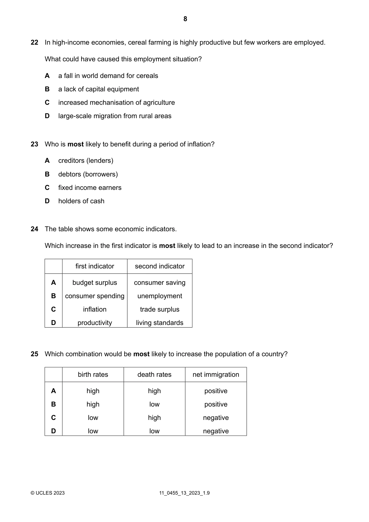 Cambridge IGCSE Economics 0455 2023 Oct/Nov Paper 1 · Variant 3 question paper, page 8 of 12