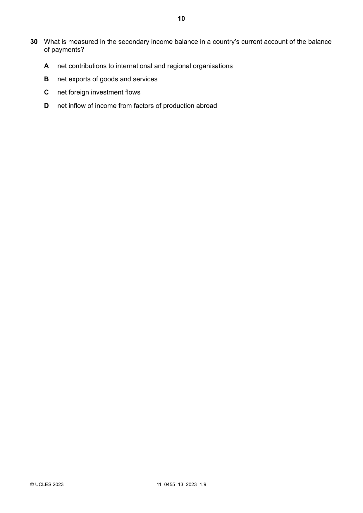 Cambridge IGCSE Economics 0455 2023 Oct/Nov Paper 1 · Variant 3 question paper, page 10 of 12