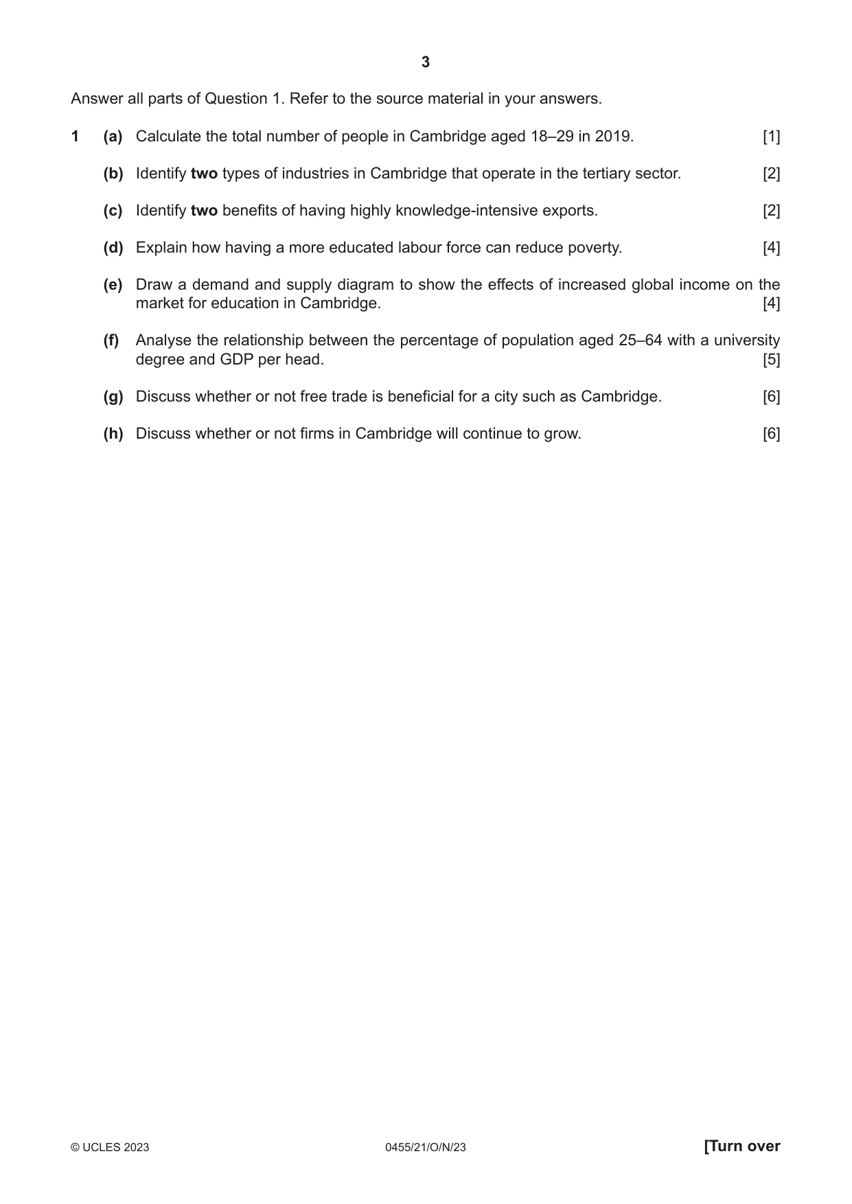 Cambridge IGCSE Economics 0455 2023 Oct/Nov Paper 2 · Variant 1 question paper, page 3 of 8