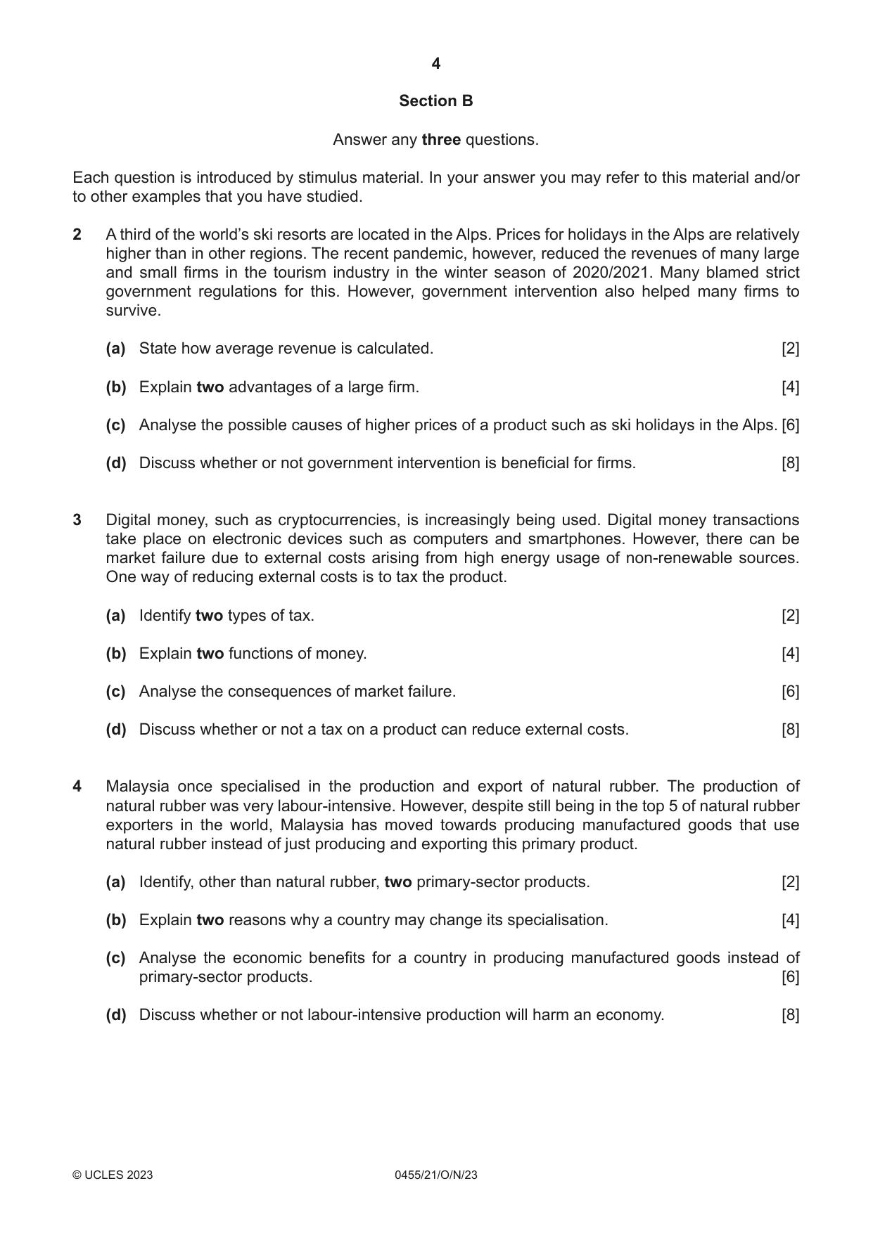 Cambridge IGCSE Economics 0455 2023 Oct/Nov Paper 2 · Variant 1 question paper, page 4 of 8