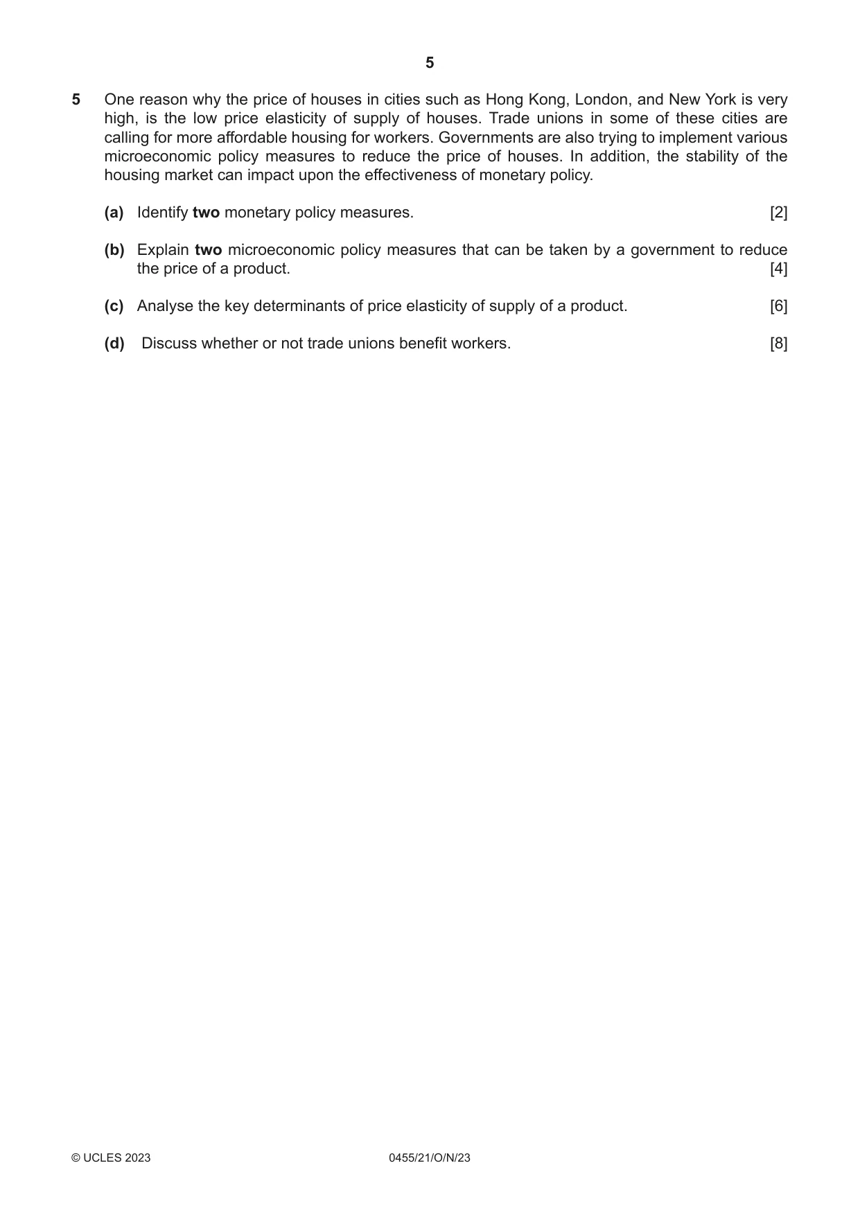Cambridge IGCSE Economics 0455 2023 Oct/Nov Paper 2 · Variant 1 question paper, page 5 of 8