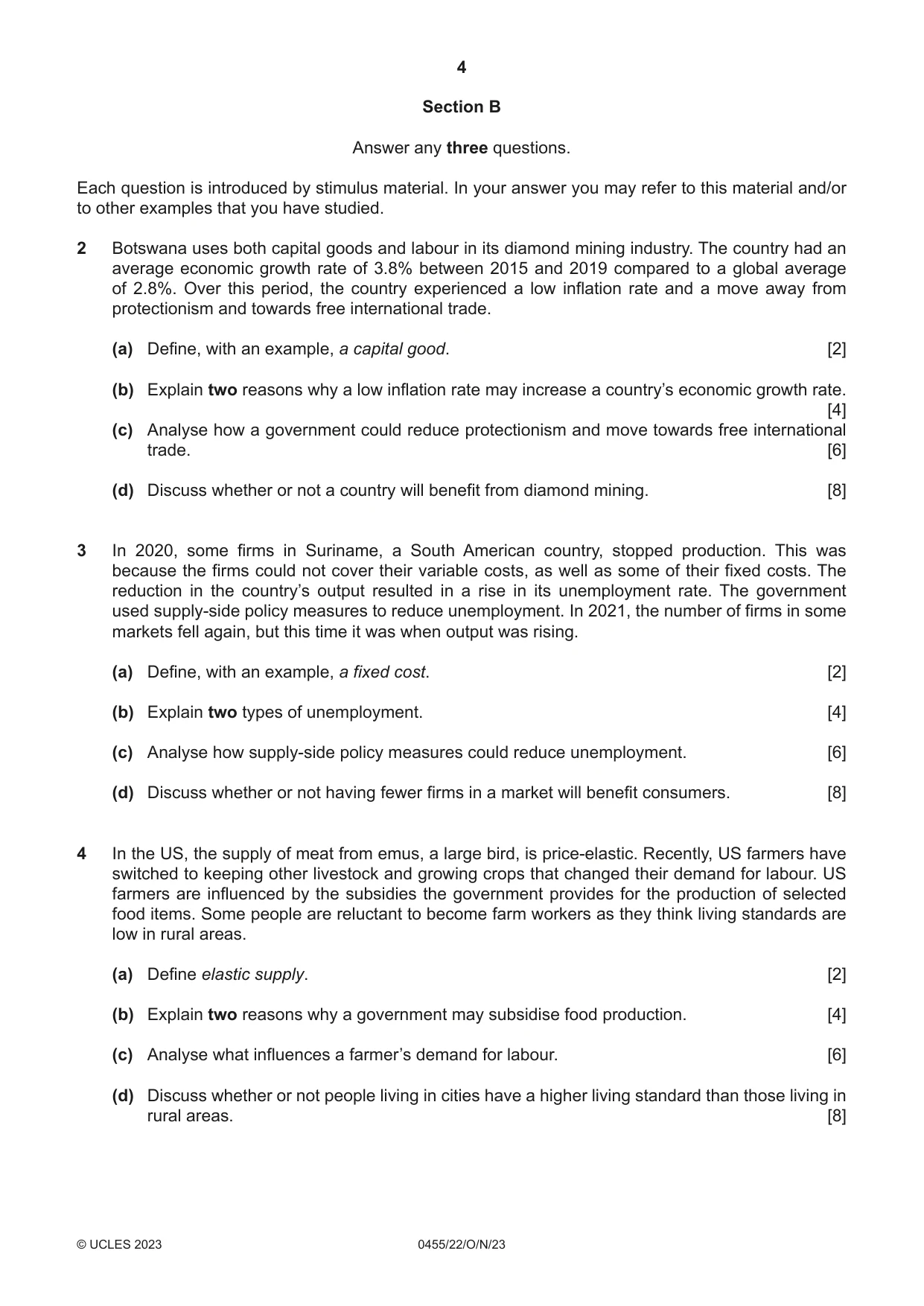 Cambridge IGCSE Economics 0455 2023 Oct/Nov Paper 2 · Variant 2 question paper, page 4 of 8