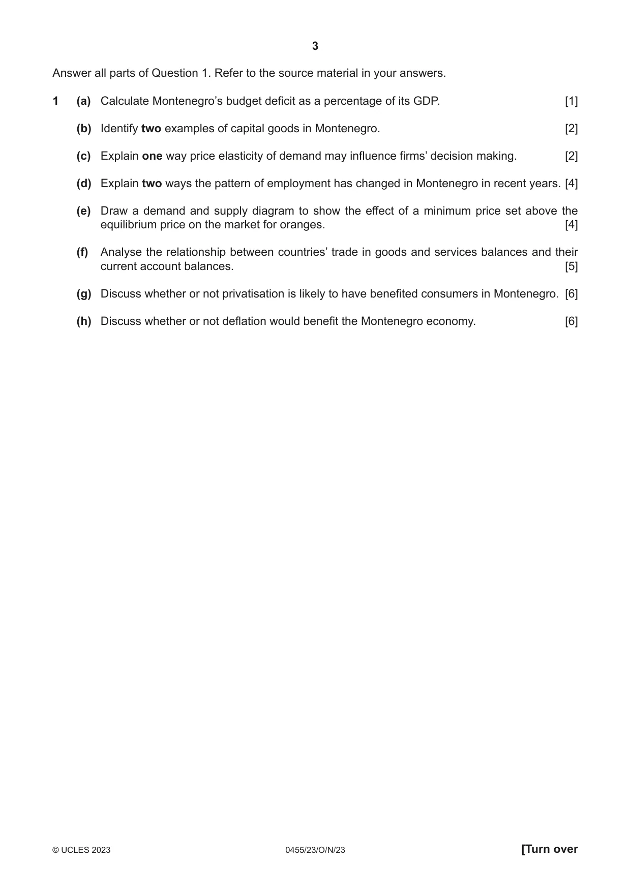 Cambridge IGCSE Economics 0455 2023 Oct/Nov Paper 2 · Variant 3 question paper, page 3 of 8