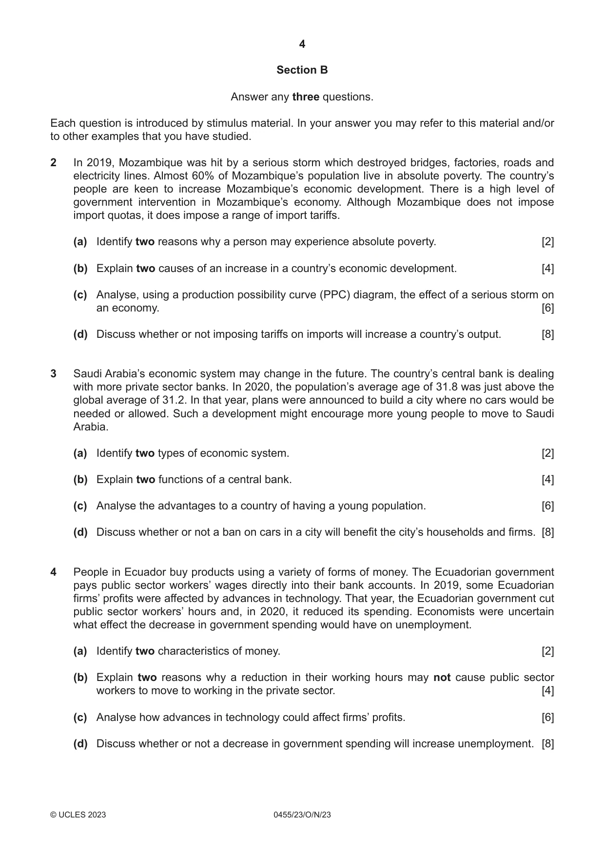 Cambridge IGCSE Economics 0455 2023 Oct/Nov Paper 2 · Variant 3 question paper, page 4 of 8