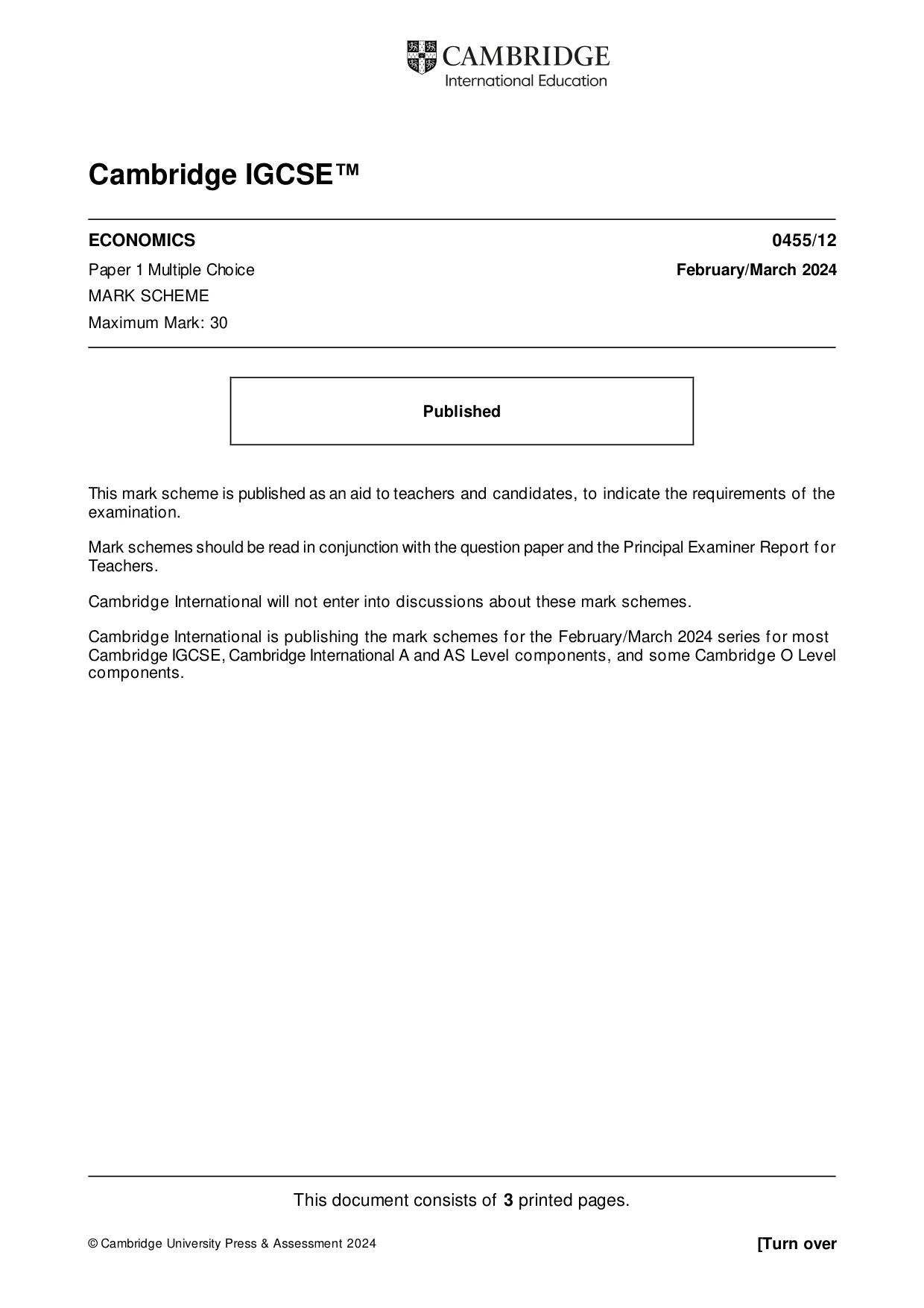 Mark scheme, page 1 of 3