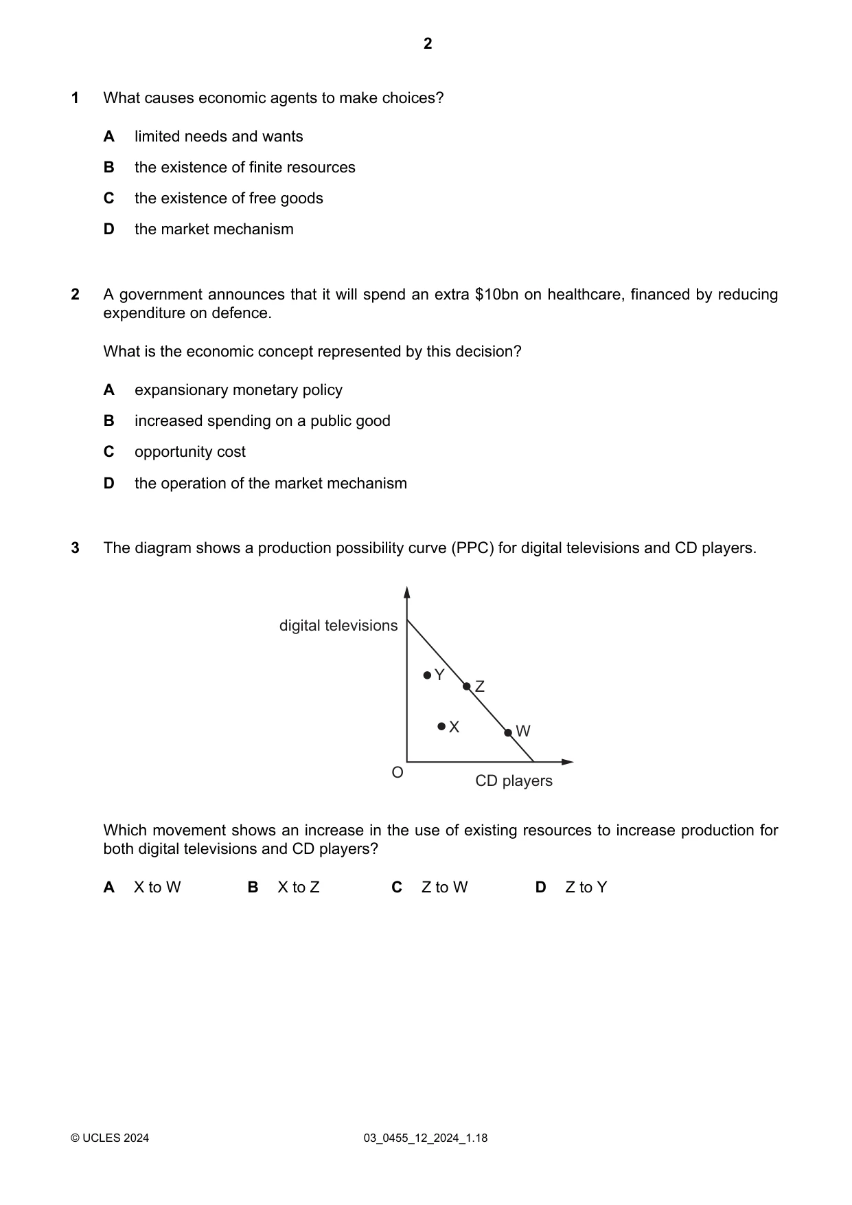 Cambridge IGCSE Economics 0455 2024 Feb/March Paper 1 · Variant 2 question paper, page 2 of 12
