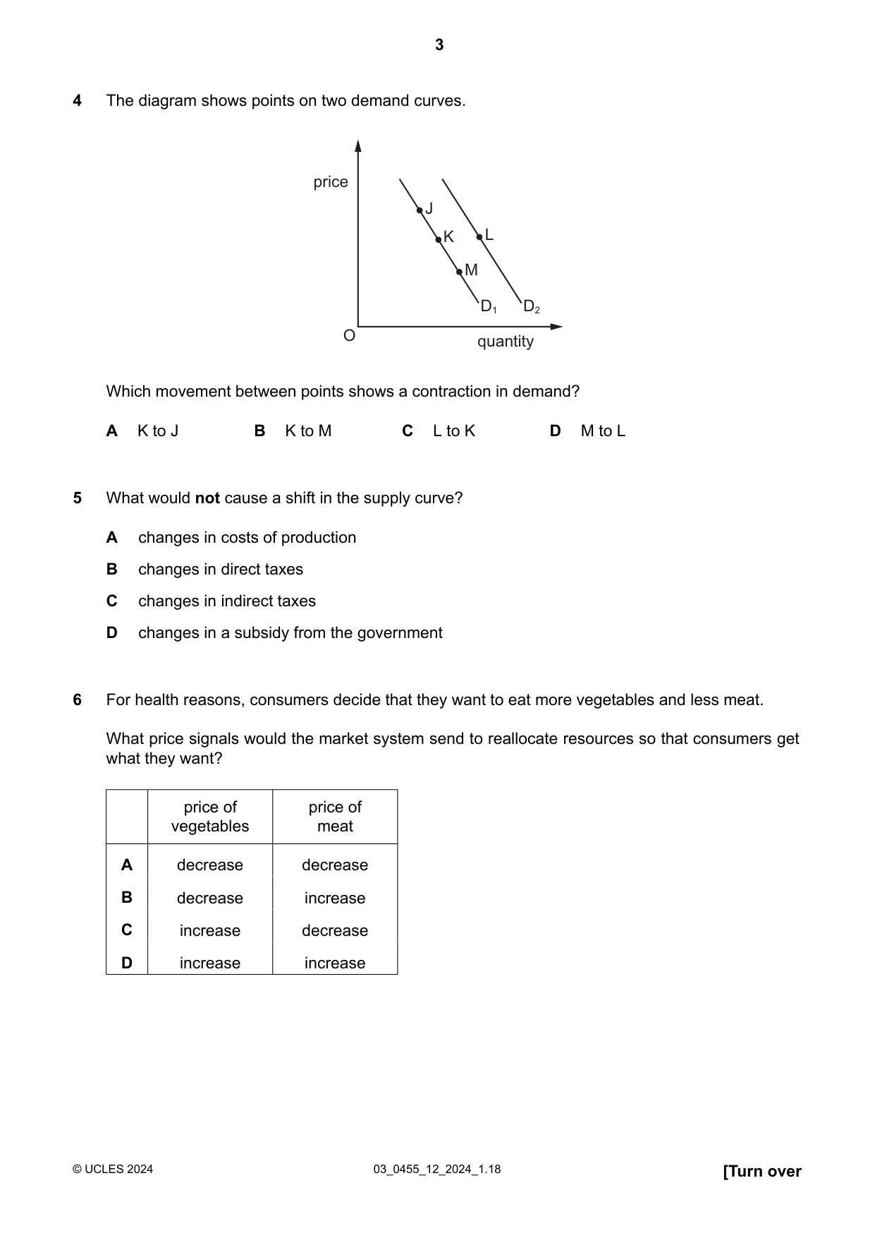 Cambridge IGCSE Economics 0455 2024 Feb/March Paper 1 · Variant 2 question paper, page 3 of 12