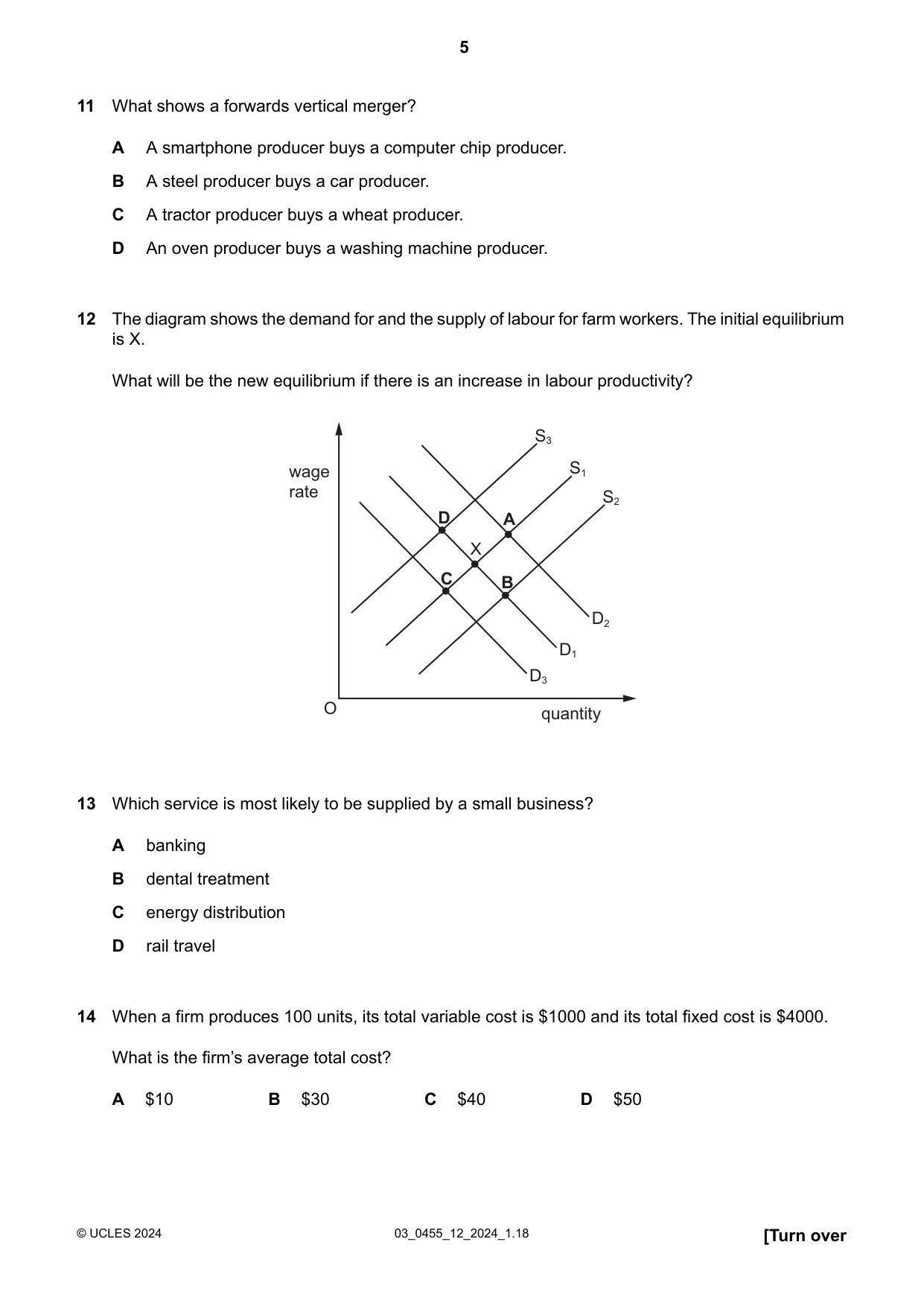 Cambridge IGCSE Economics 0455 2024 Feb/March Paper 1 · Variant 2 question paper, page 5 of 12