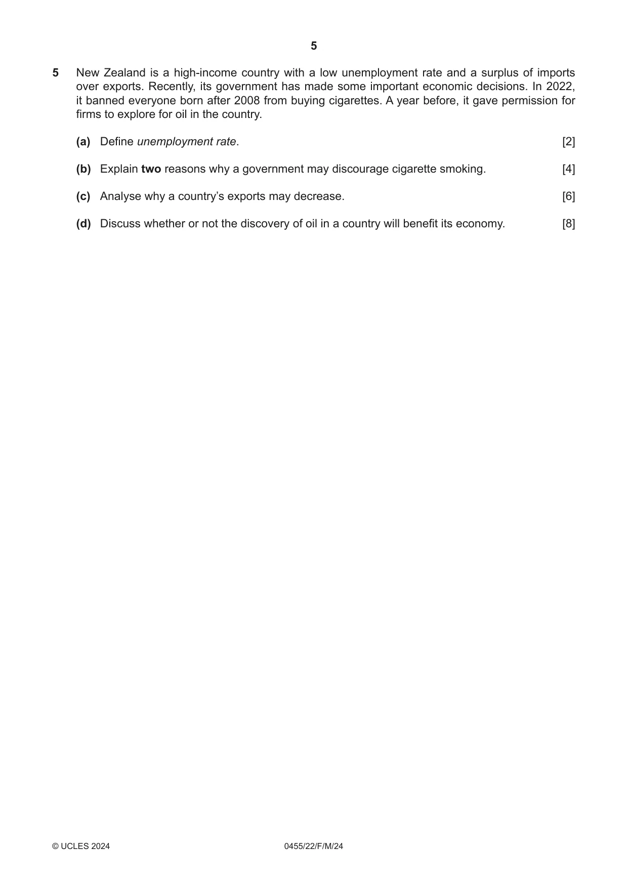 Cambridge IGCSE Economics 0455 2024 Feb/March Paper 2 · Variant 2 question paper, page 5 of 8