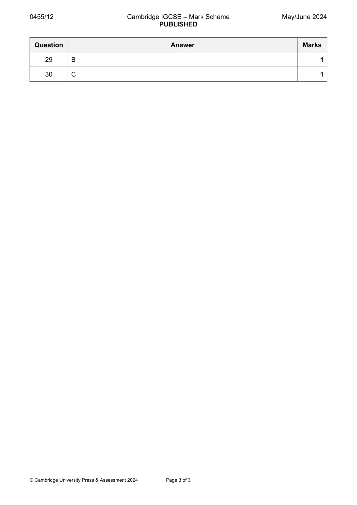 Mark scheme, page 3 of 3