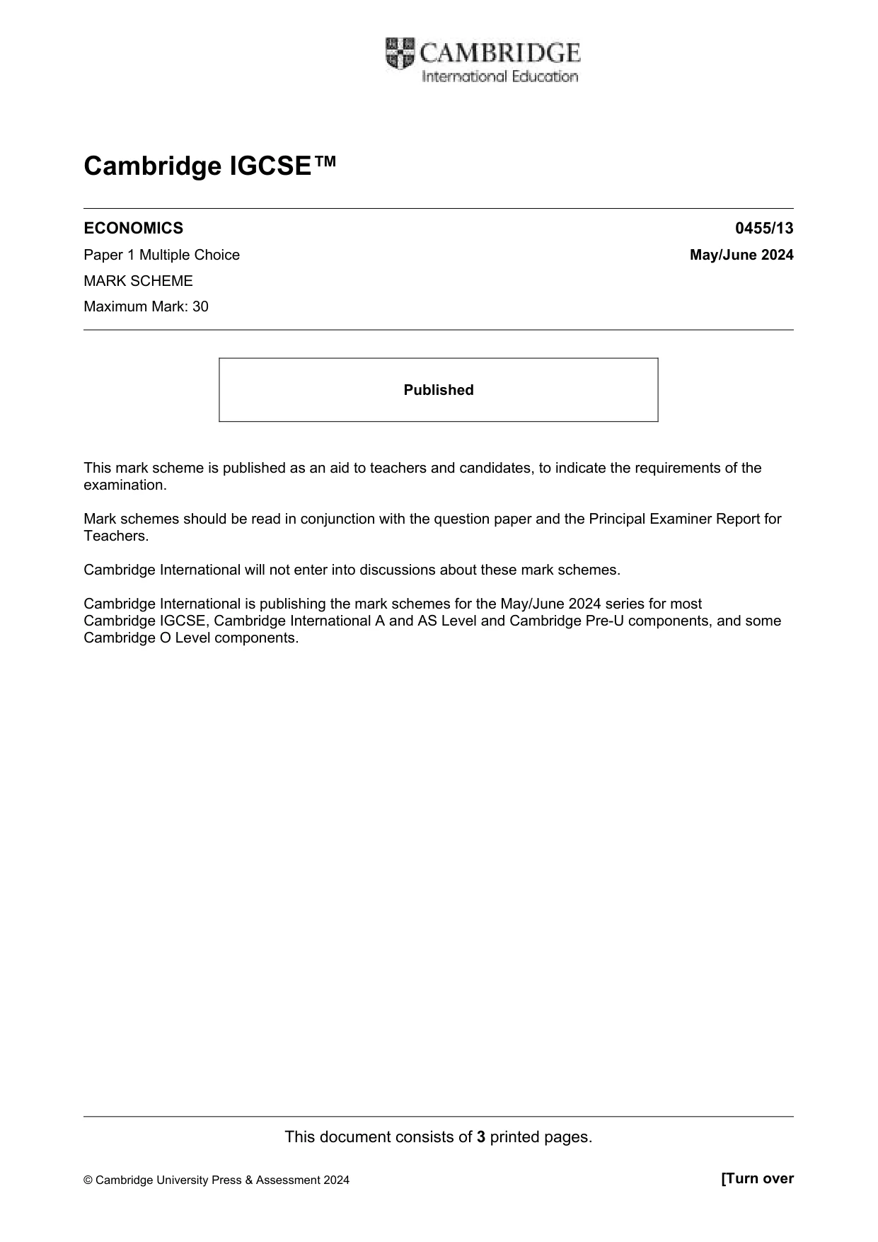 Mark scheme, page 1 of 3